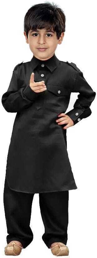 hrr Boys Cotton Blend Solid - Pattern Kurta Pyjama Set ( Black , Pack of 1 ) - Kurtas & Kurta Sets | Buy online on ZillyBuy