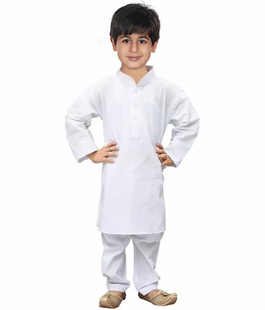 hrr Boys Cotton Blend White Kurta Pyjama Set ( Pack of 1 ) - Kurtas & Kurta Sets | Buy online on ZillyBuy