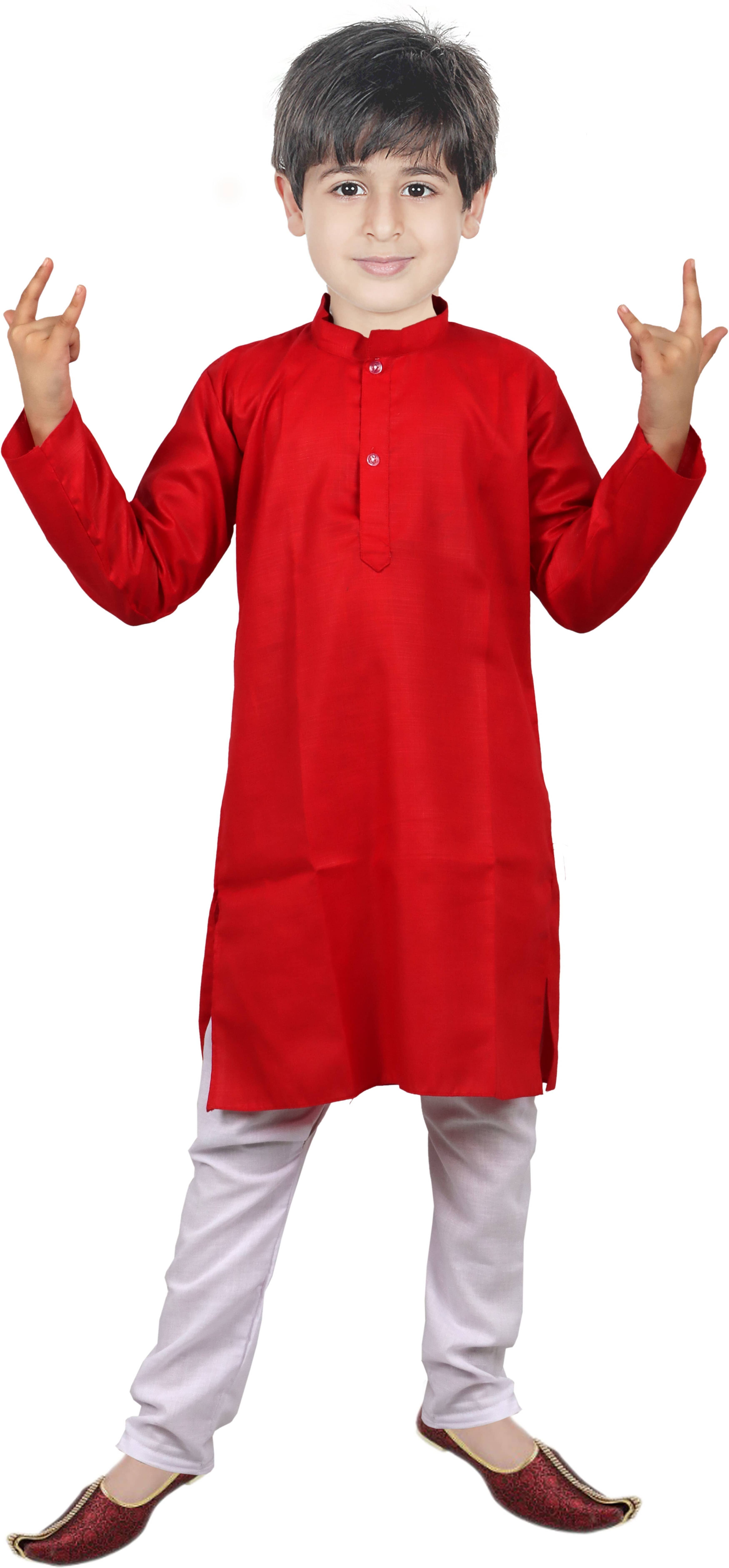 hrr Boys Cotton Blend Solid - Pattern Kurta Pyjama Set ( Red , Pack of 1 ) - Kurtas & Kurta Sets | Buy online on ZillyBuy