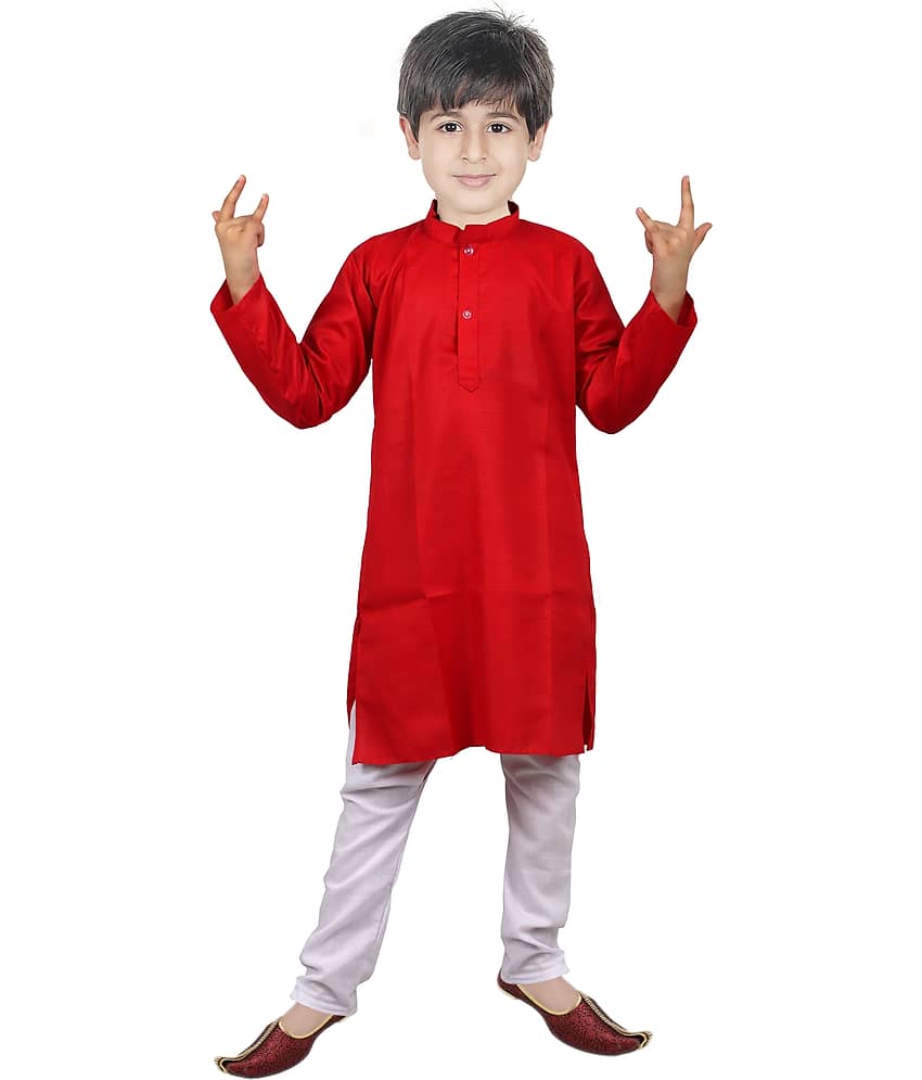 hrr Boys Cotton Blend Solid - Pattern Kurta Pyjama Set ( Red , Pack of 1 ) - Kurtas & Kurta Sets | Buy online on ZillyBuy