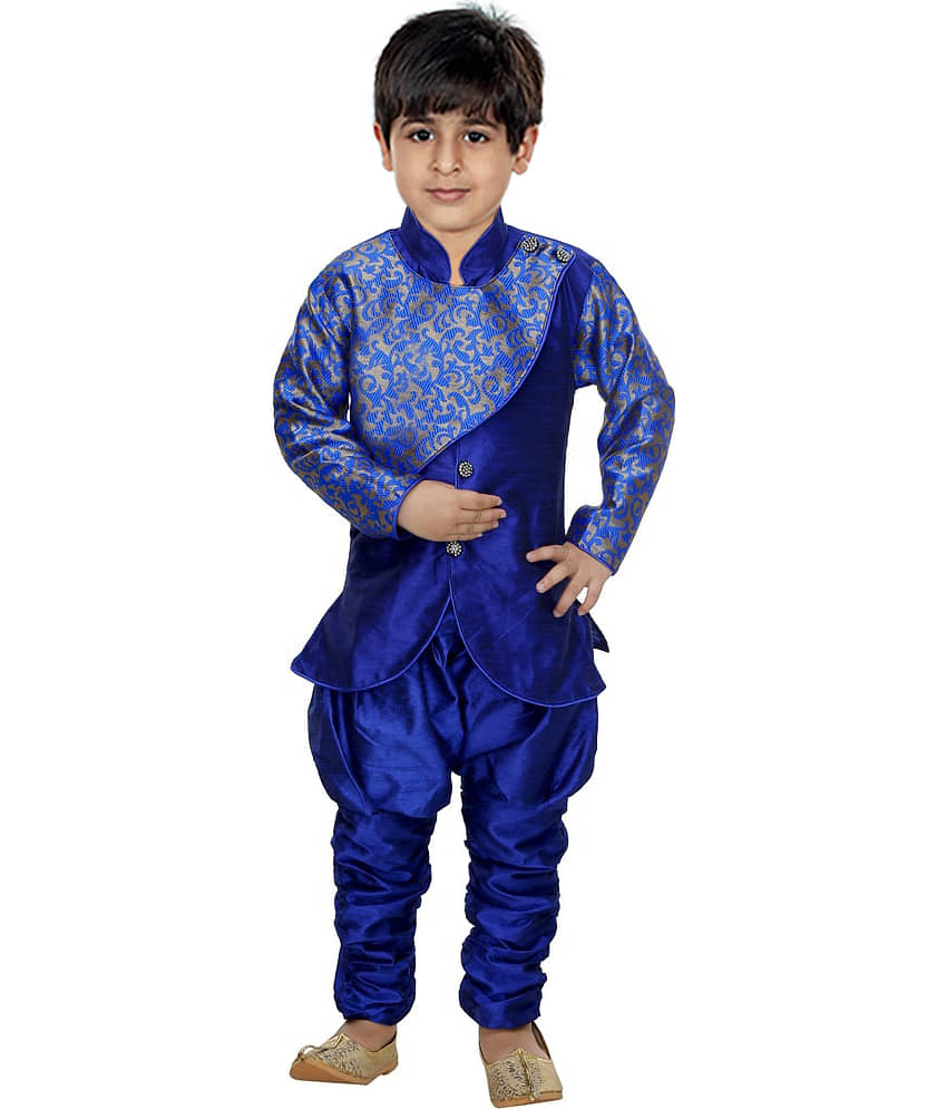 hrr Boys Silk Ethnic - Pattern Kurta Pant Set ( Blue , Pack of 1 ) - Kurtas & Kurta Sets | Buy online on ZillyBuy
