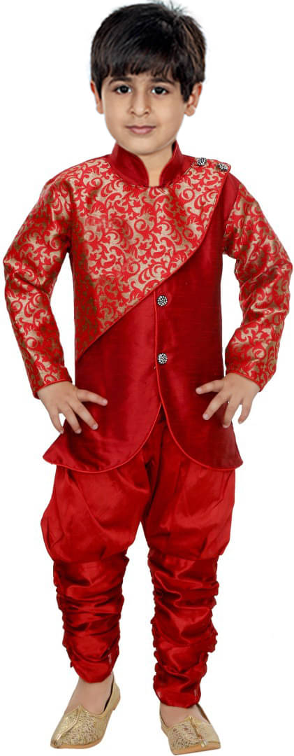     			hrr Boys Silk Ethnic - Pattern Kurta Pant Set ( Red , Pack of 1 )