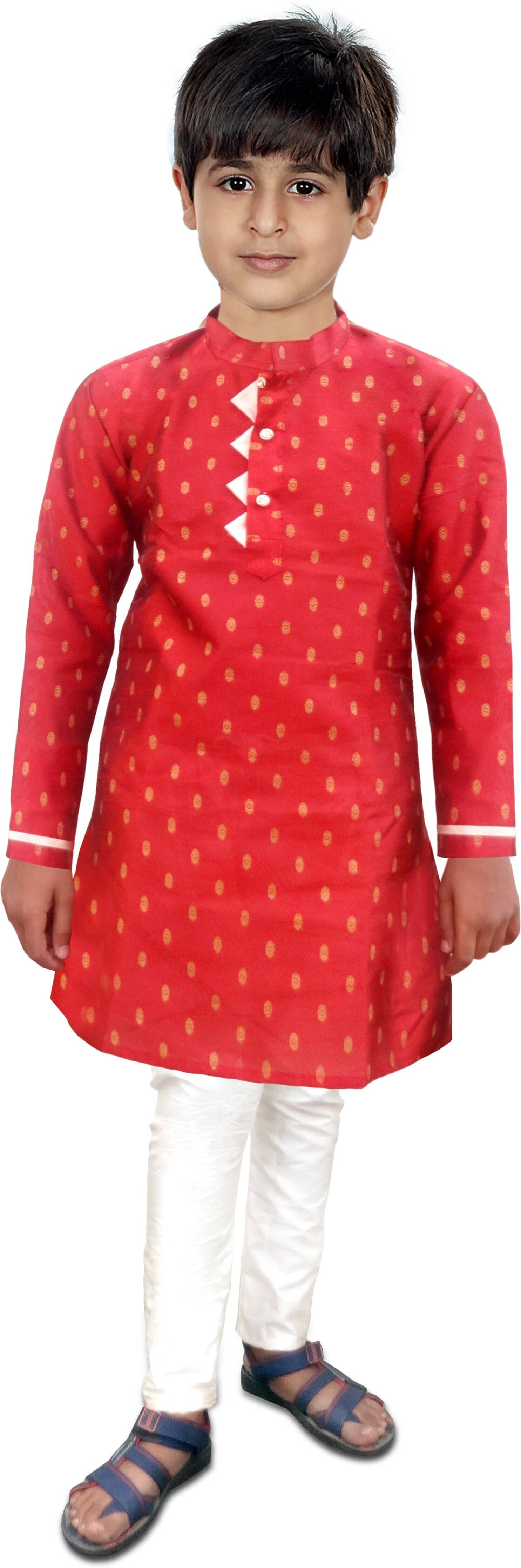     			hrr Boys Silk Floral - Pattern Kurta Pyjama Set ( Maroon , Pack of 1 )
