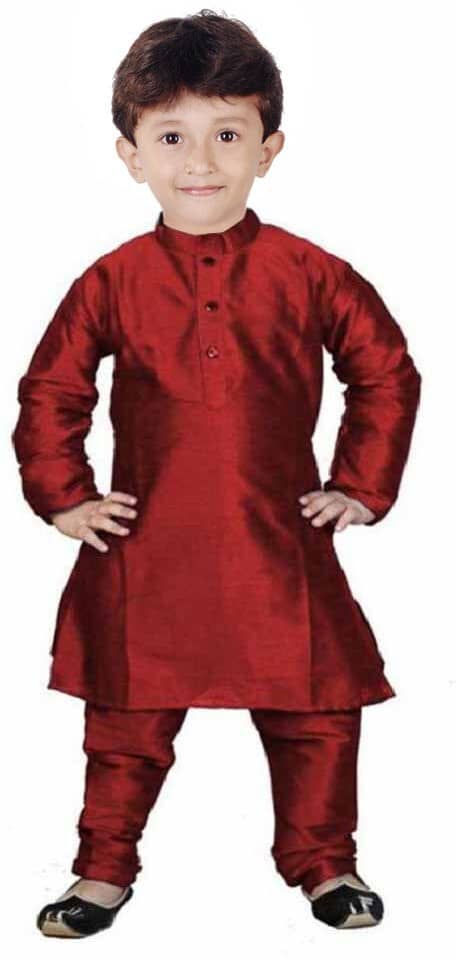 hrr Boys Silk Solid - Pattern Kurta Pyjama Set ( Maroon , Pack of 1 ) - Kurtas & Kurta Sets | Buy online on ZillyBuy