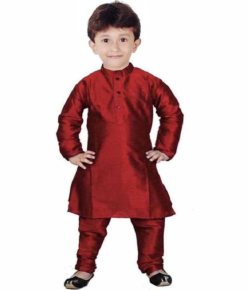hrr Boys Silk Solid - Pattern Kurta Pyjama Set ( Maroon , Pack of 1 ) - Kurtas & Kurta Sets | Buy online on ZillyBuy
