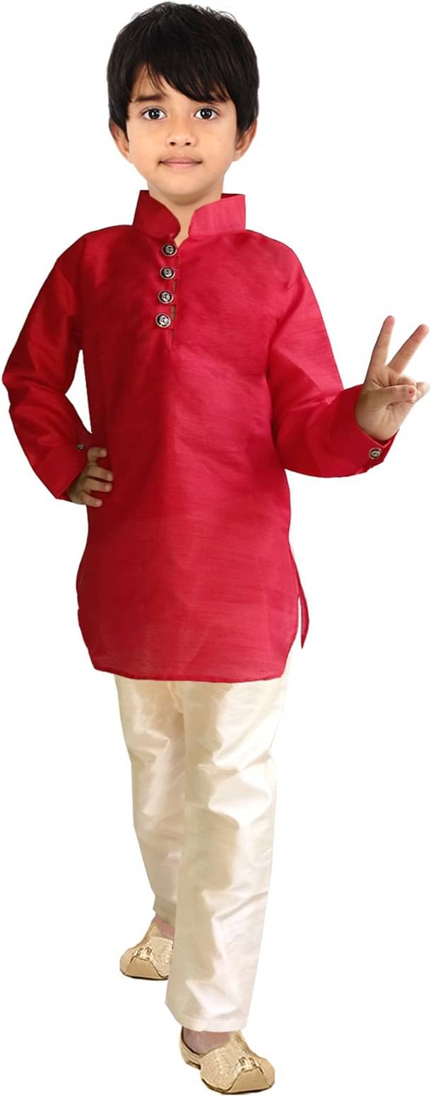     			hrr Boys Silk Solid - Pattern Kurta Pyjama Set ( Red , Pack of 1 )