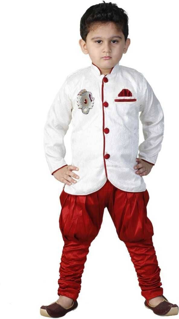 hrr Boys Silk Solid - Pattern Kurta Pyjama Set ( Beige , Pack of 1 ) - Kurtas & Kurta Sets | Buy online on ZillyBuy
