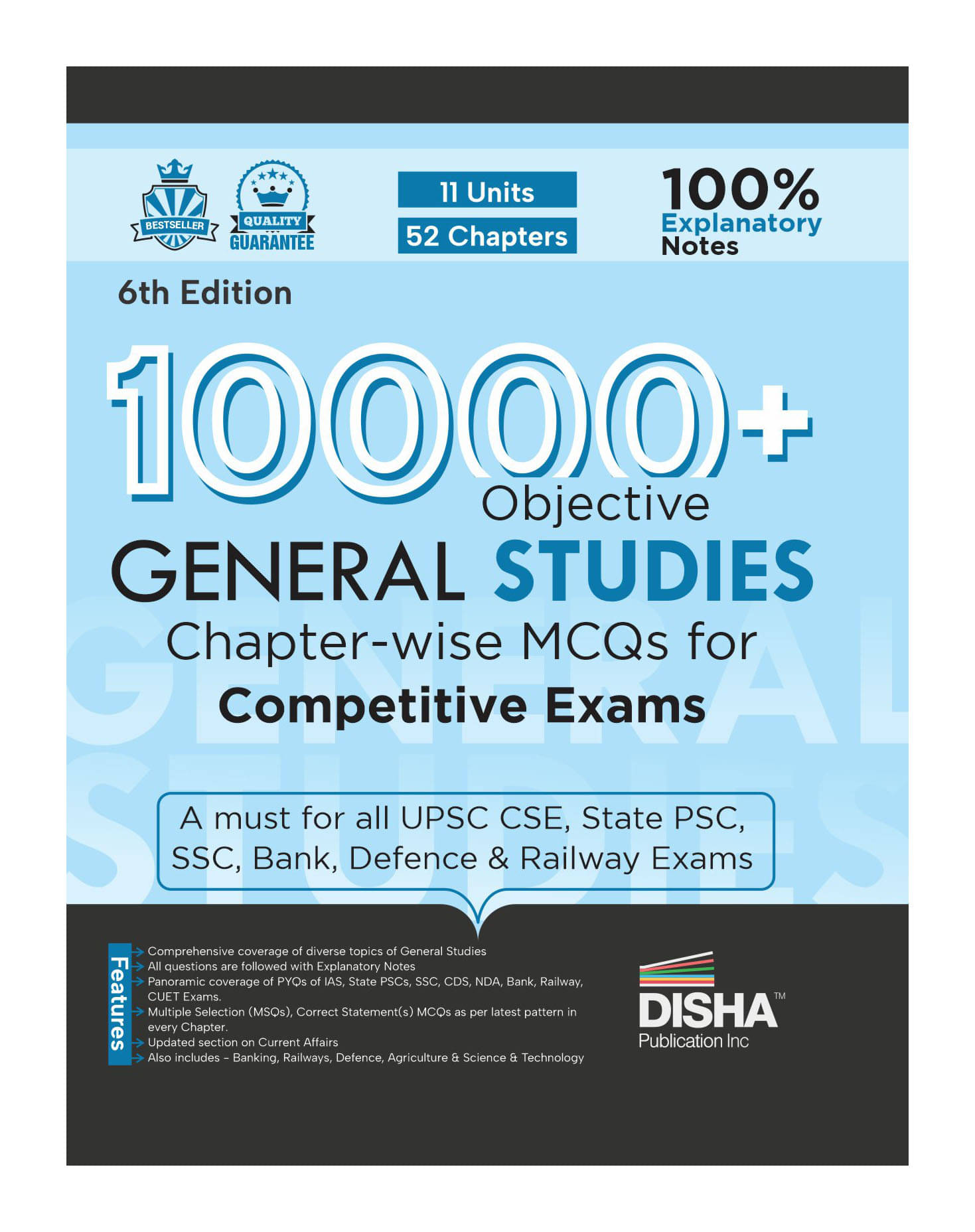     			10000+ Objective General Studies Chapter-wise MCQs for Competitive Exams 6th Edition | Previous Year GS PYQs Question PYQs Bank with 100% Explanatory
