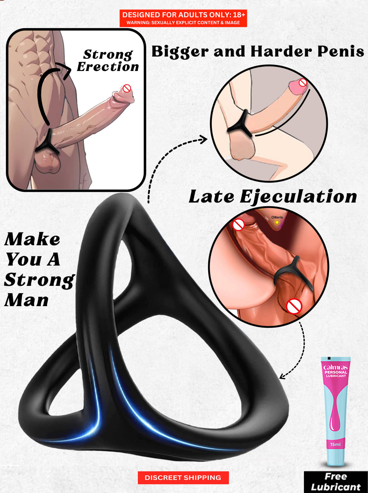     			3 in 1 Strong Grip Stretchable Delay Ejaculation Cock Ring For Men | Reusable and Long Lasting Pleasure