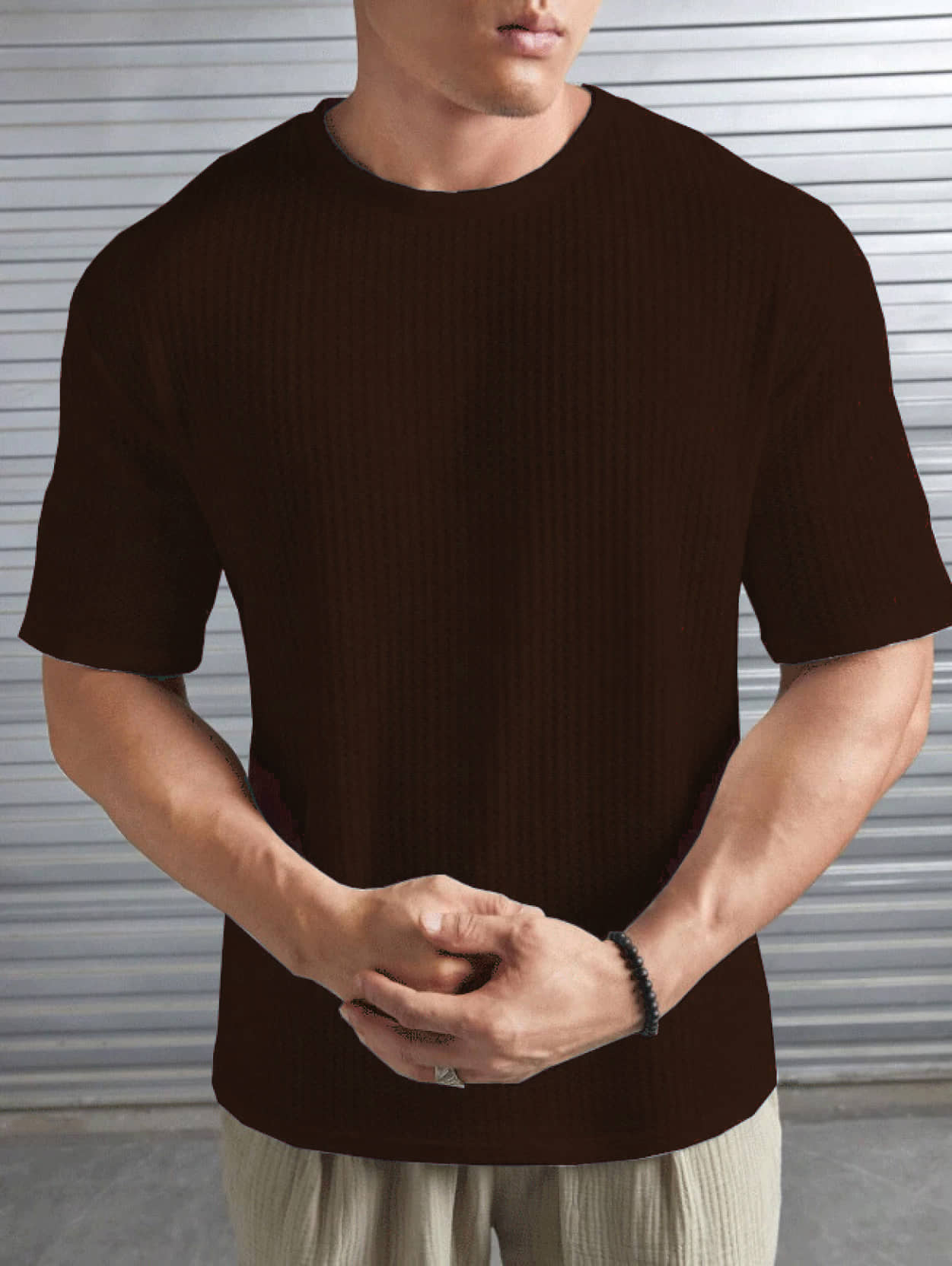 AIN6 Cotton Blend Regular Fit Self Design Half Sleeves Men's Round T-Shirt - Brown ( Pack of 1 )