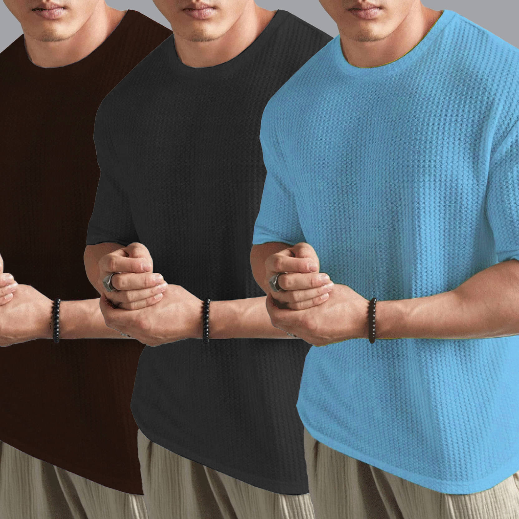     			AIN6 Cotton Blend Regular Fit Self Design Half Sleeves Men's Round T-Shirt - Turquoise ( Pack of 3 )