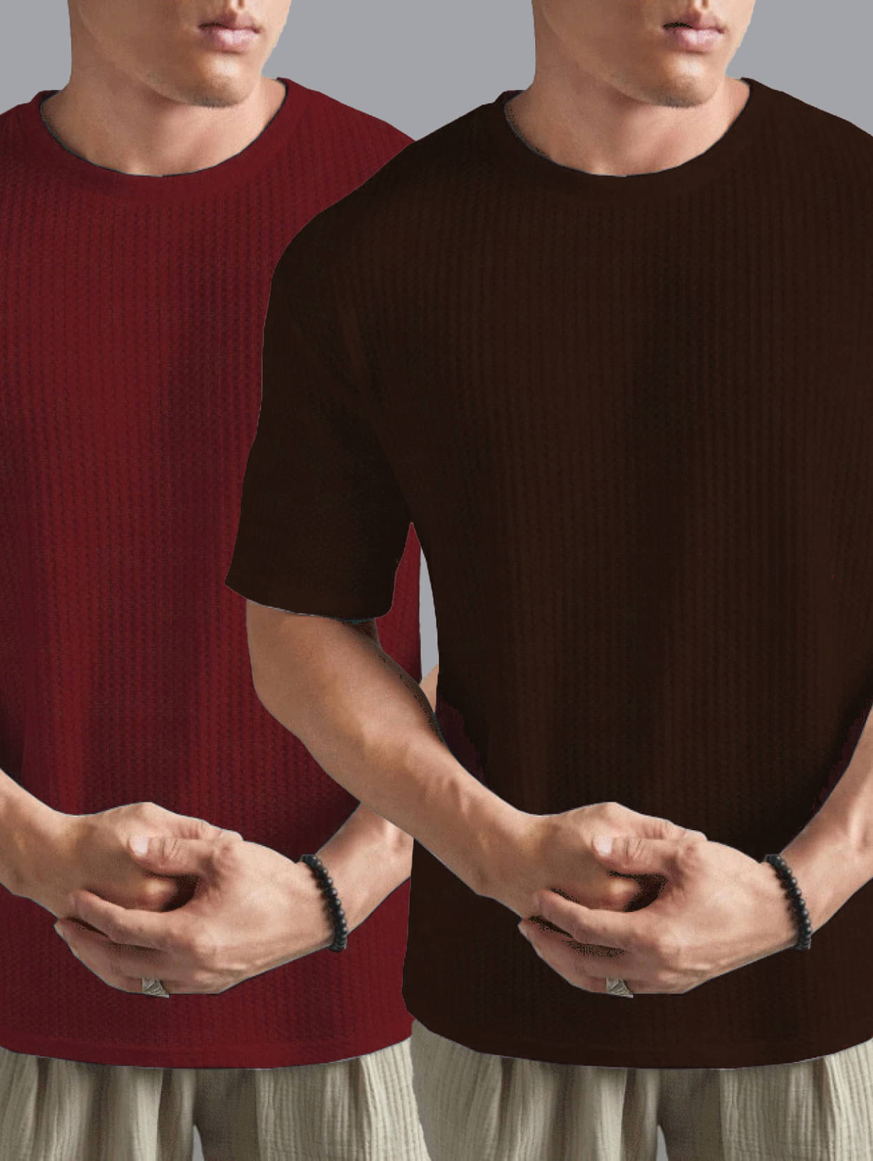     			AIN6 Cotton Blend Regular Fit Self Design Half Sleeves Men's Round T-Shirt - Brown ( Pack of 2 )