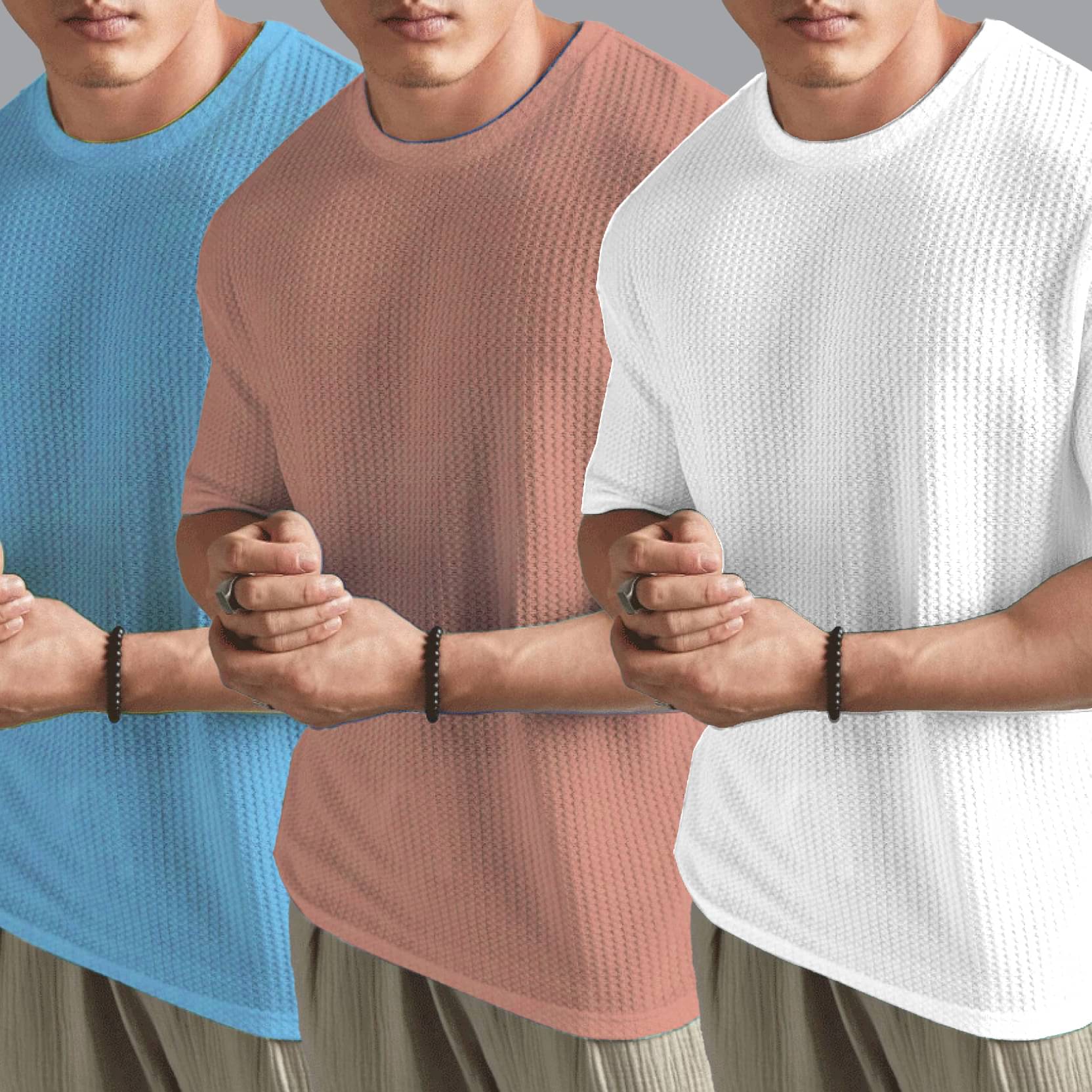AIN6 Cotton Blend Regular Fit Self Design Half Sleeves Men's Round T-Shirt - White ( Pack of 3 ) AIN6 Cotton Blend Regular Fit Self Design Half Sleeves Men's Round T-Shirt - White ( Pack of 3 )