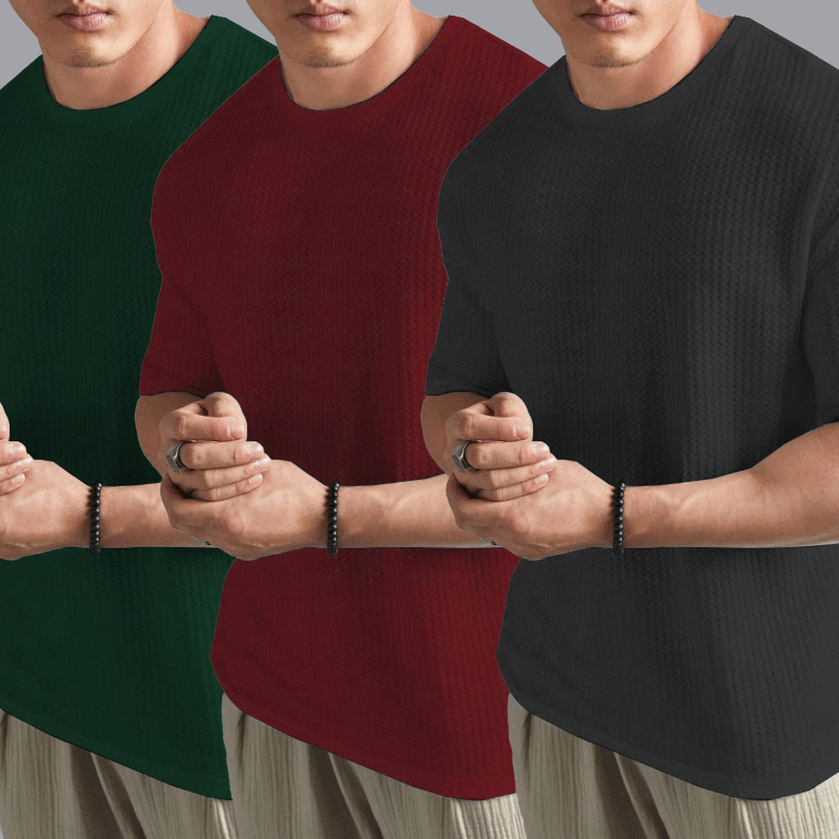    			AIN6 Cotton Blend Regular Fit Self Design Half Sleeves Men's Round T-Shirt - Charcoal Grey ( Pack of 3 )