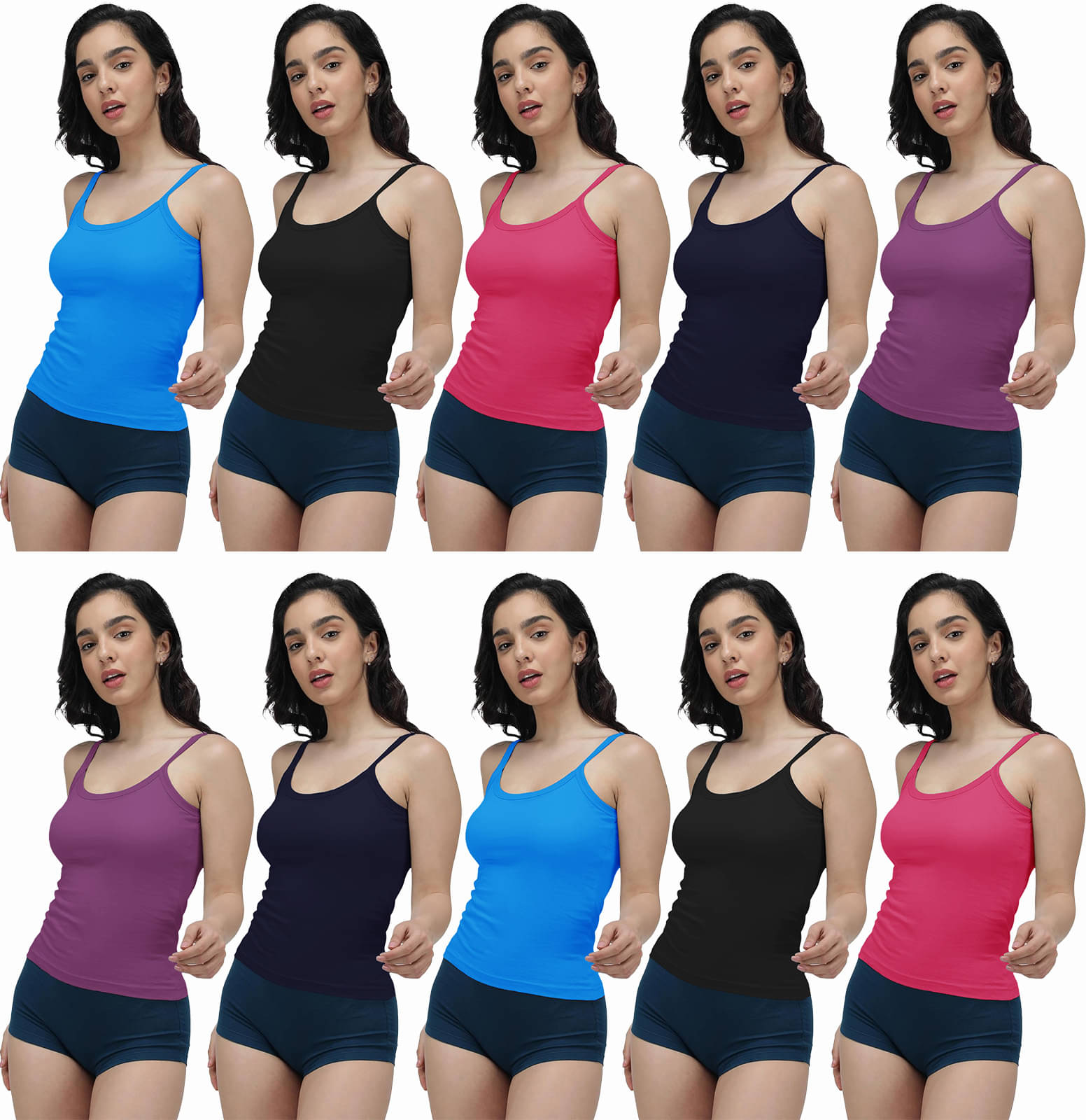 Amul comfy Pack of 10 Cotton Camisoles ( Multicolor ) Amul comfy Pack of 10 Cotton Camisoles ( Multicolor )