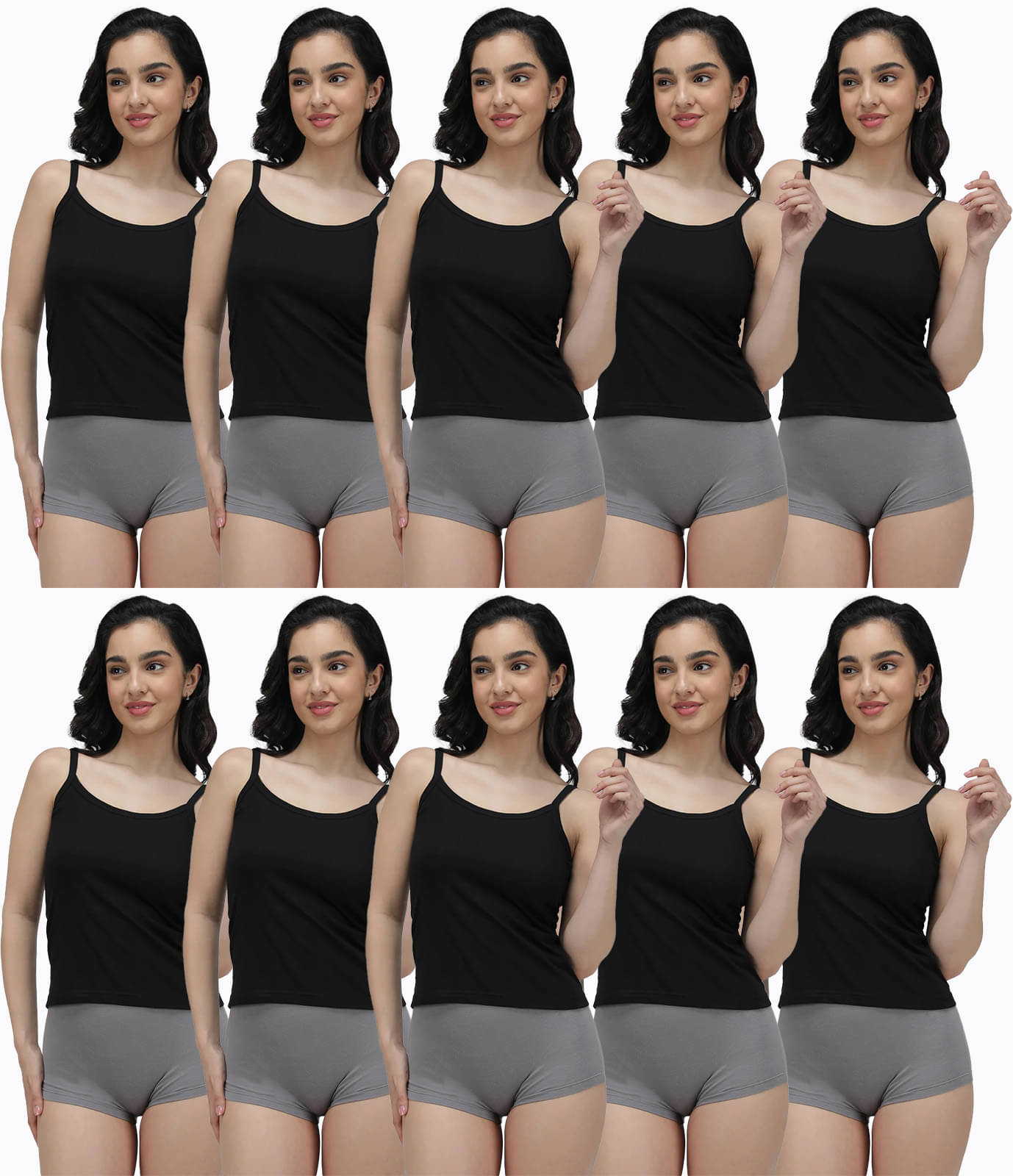 Amul comfy Pack of 10 Cotton Camisoles ( Black ) Amul comfy Pack of 10 Cotton Camisoles ( Black )