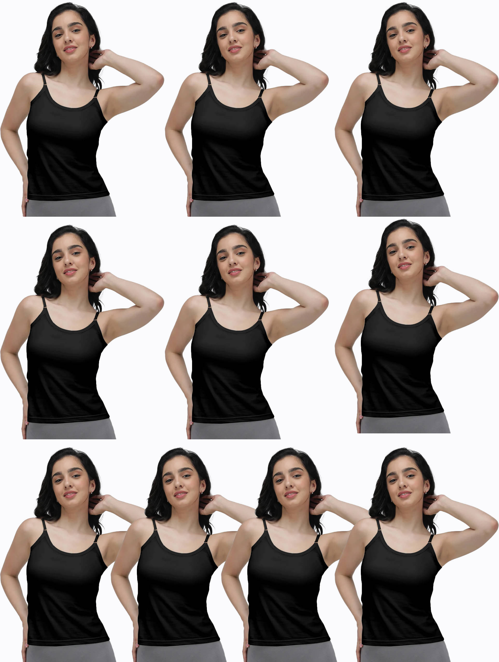 Amul comfy Pack of 10 Cotton Camisoles ( Black ) Amul comfy Pack of 10 Cotton Camisoles ( Black )