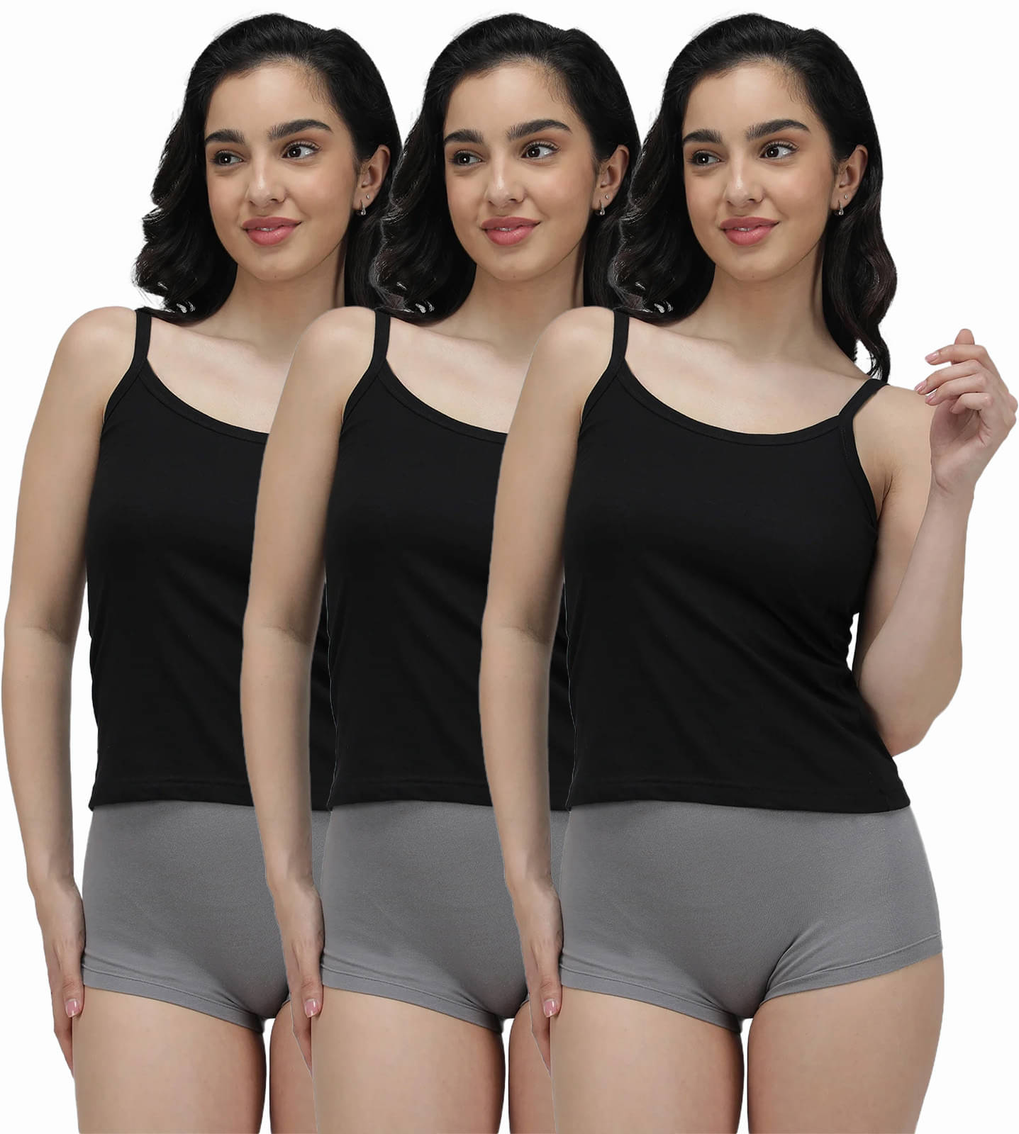 Amul comfy Pack of 3 Cotton Camisoles ( Black ) Amul comfy Pack of 3 Cotton Camisoles ( Black )