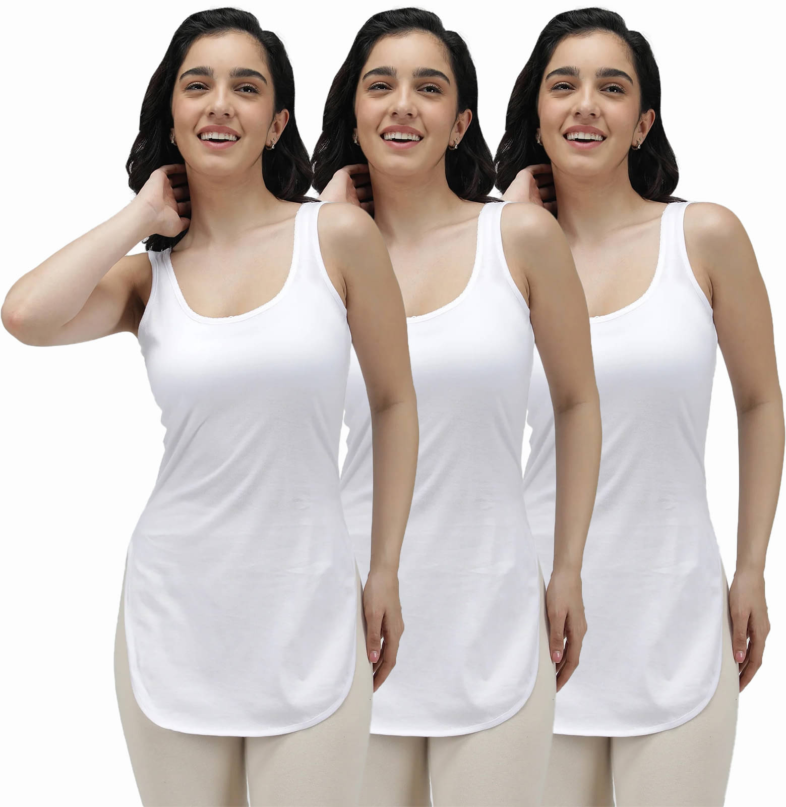    			Amul comfy Pack of 3 Cotton Camisoles ( White )