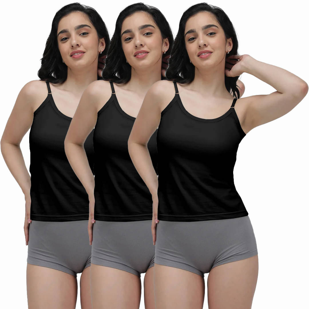 Amul comfy Pack of 3 Cotton Camisoles ( Black ) Amul comfy Pack of 3 Cotton Camisoles ( Black )