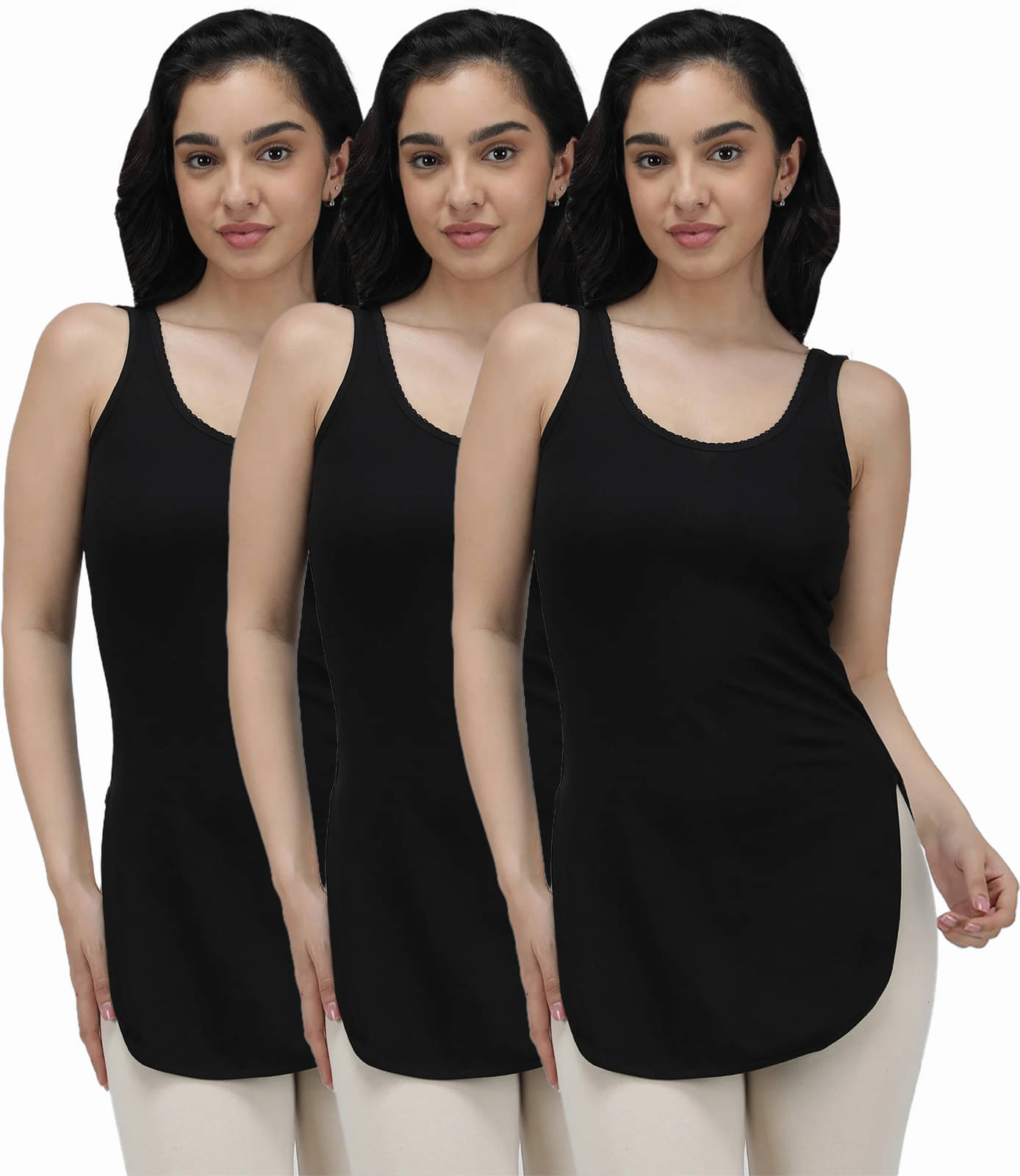 Amul comfy Pack of 3 Cotton Camisoles ( Black ) Amul comfy Pack of 3 Cotton Camisoles ( Black )