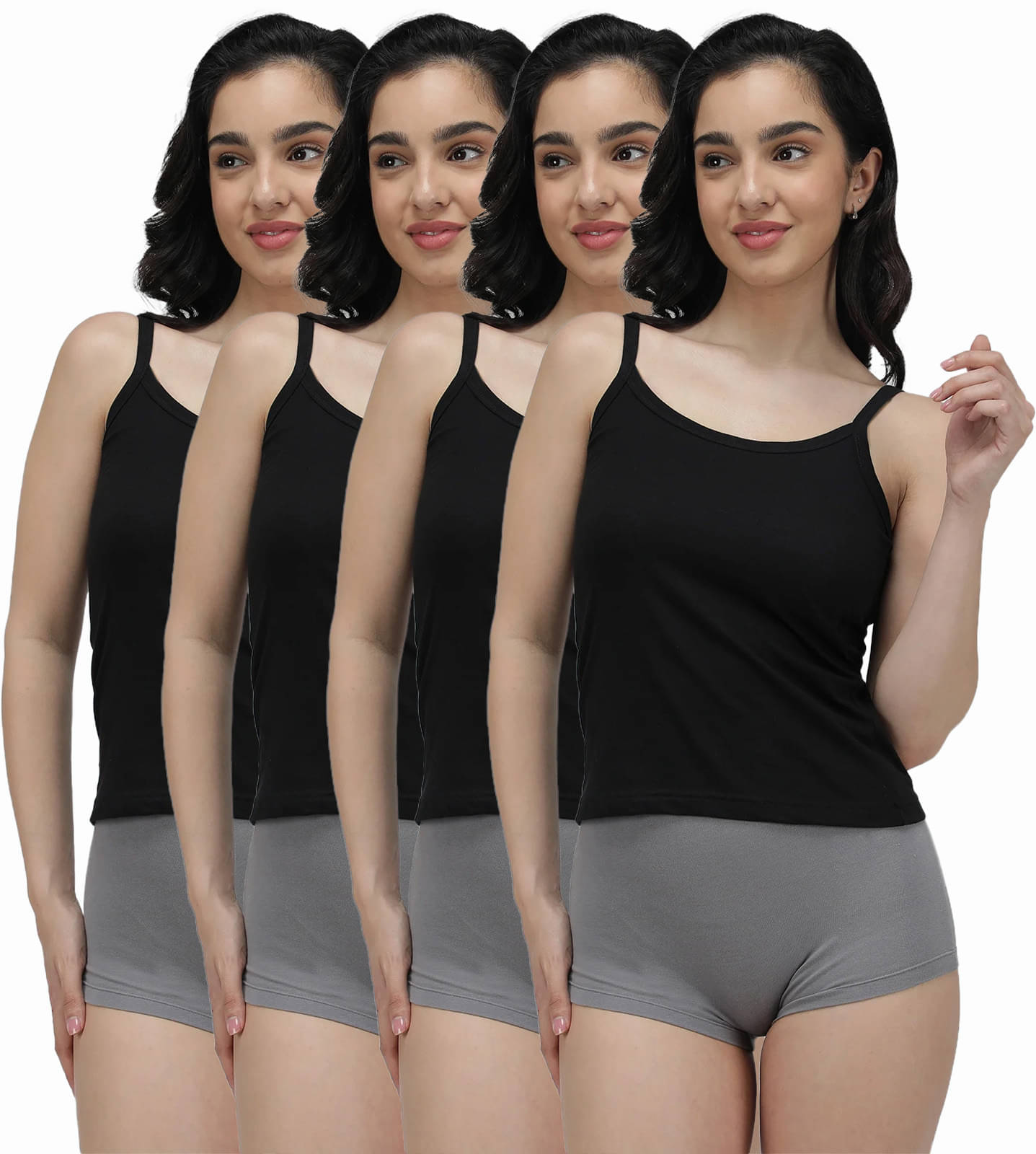 Amul comfy Pack of 4 Cotton Camisoles ( Black ) Amul comfy Pack of 4 Cotton Camisoles ( Black )