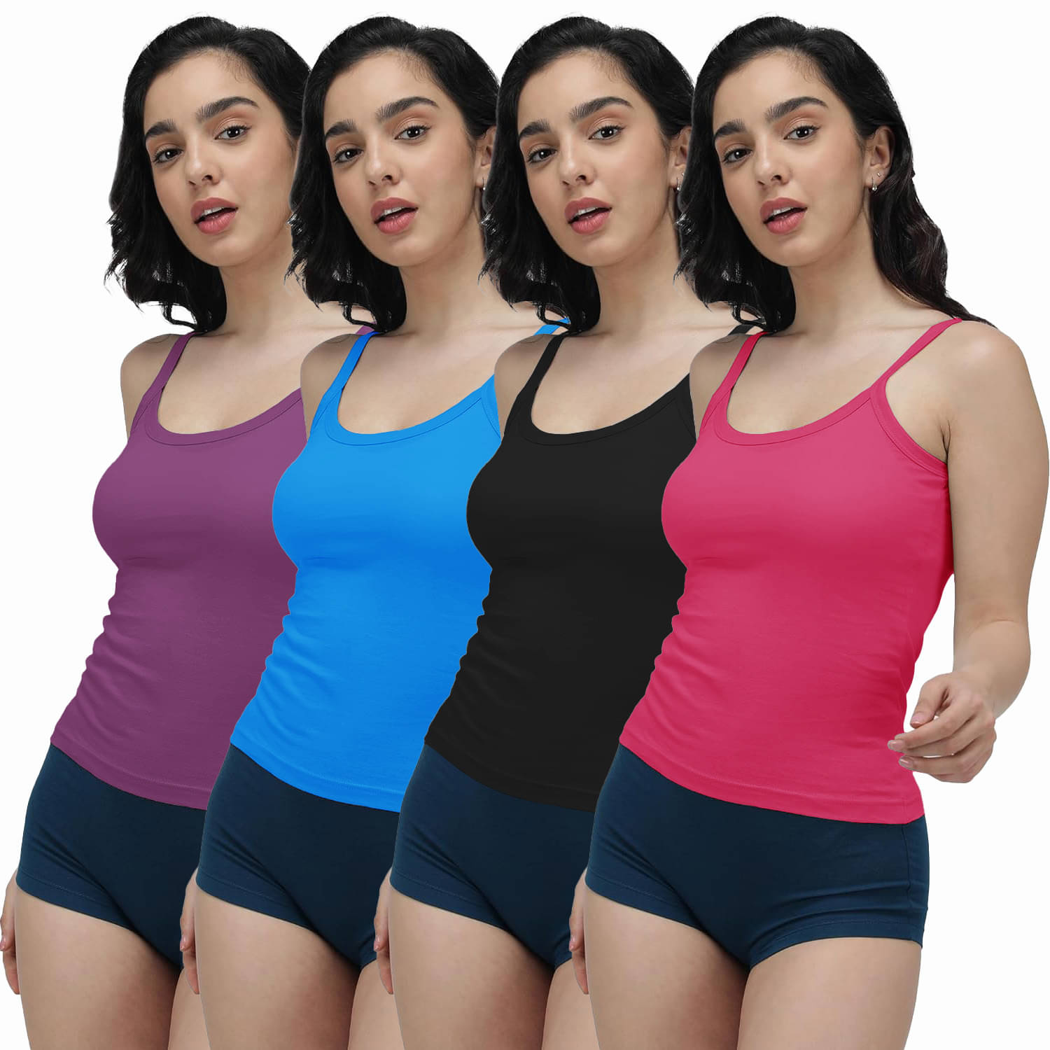 Amul comfy Pack of 4 Cotton Camisoles ( Multicolor ) Amul comfy Pack of 4 Cotton Camisoles ( Multicolor )