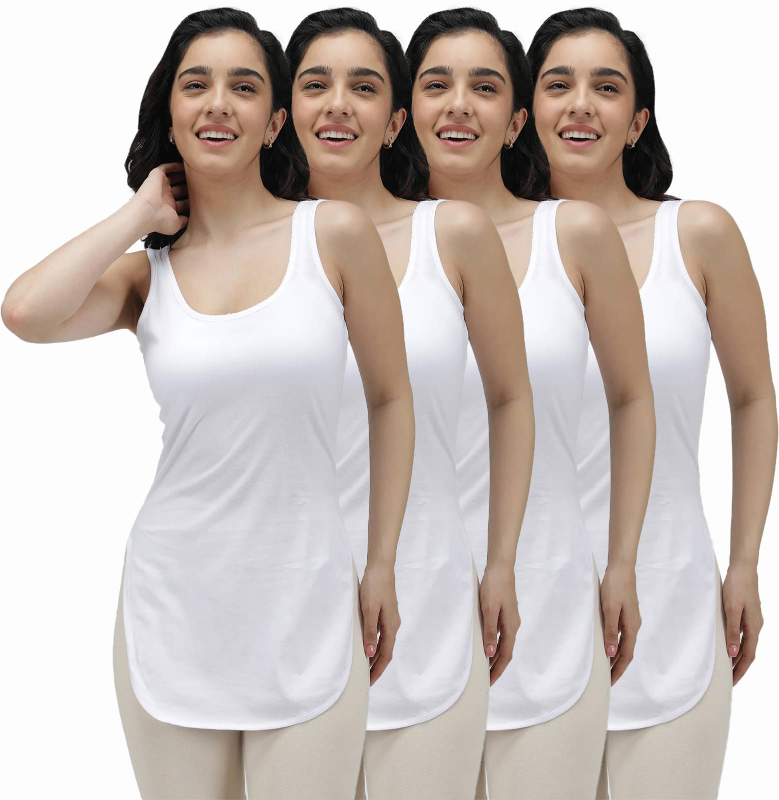 Amul comfy Pack of 4 Cotton Camisoles ( White ) Amul comfy Pack of 4 Cotton Camisoles ( White )