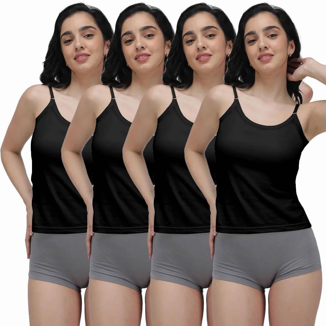     			Amul comfy Pack of 4 Cotton Camisoles ( Black )