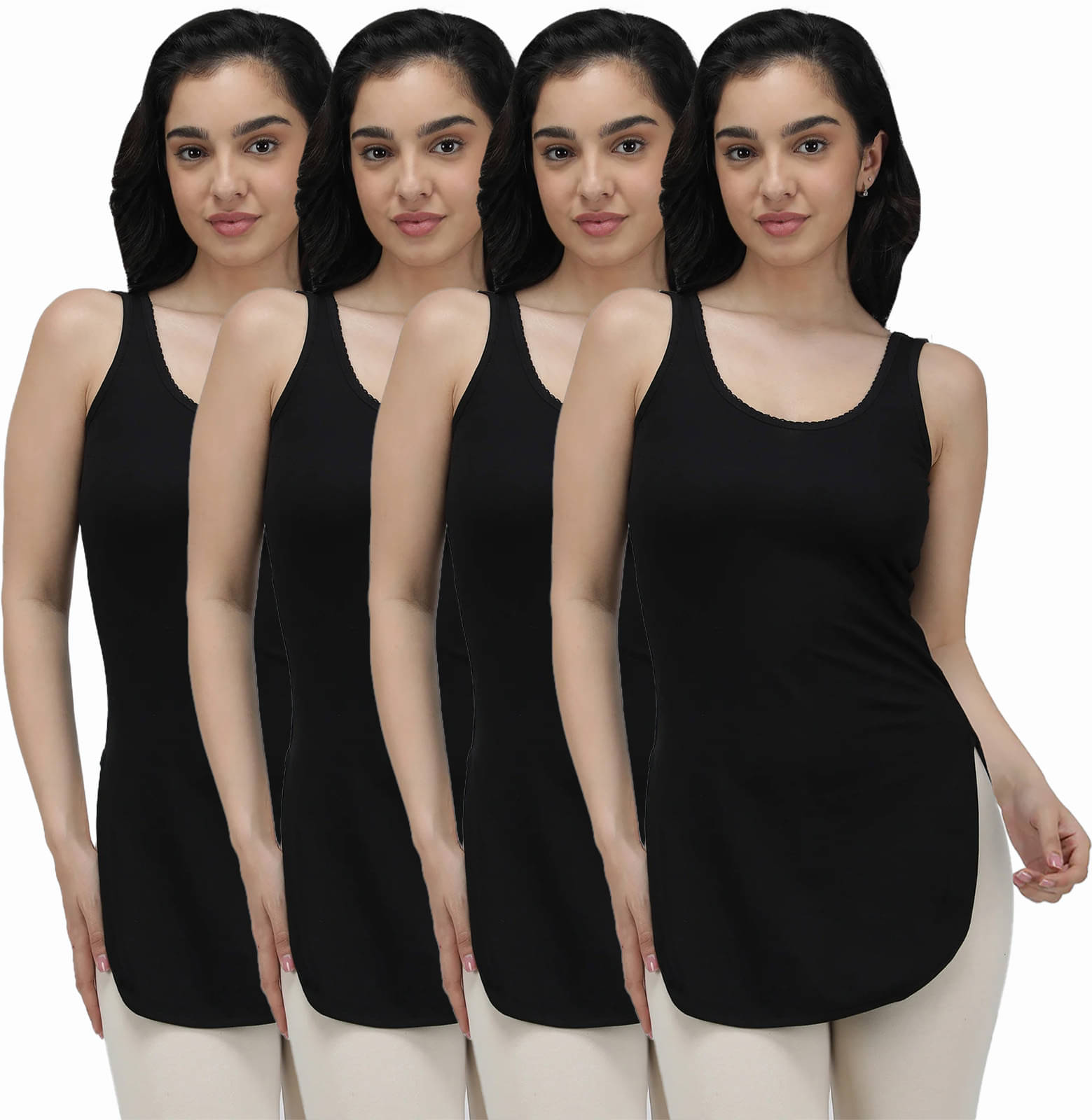 Amul comfy Pack of 4 Cotton Camisoles ( Black ) Amul comfy Pack of 4 Cotton Camisoles ( Black )
