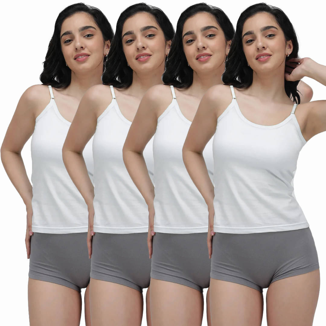 Amul comfy Pack of 4 Cotton Camisoles ( White ) Amul comfy Pack of 4 Cotton Camisoles ( White )