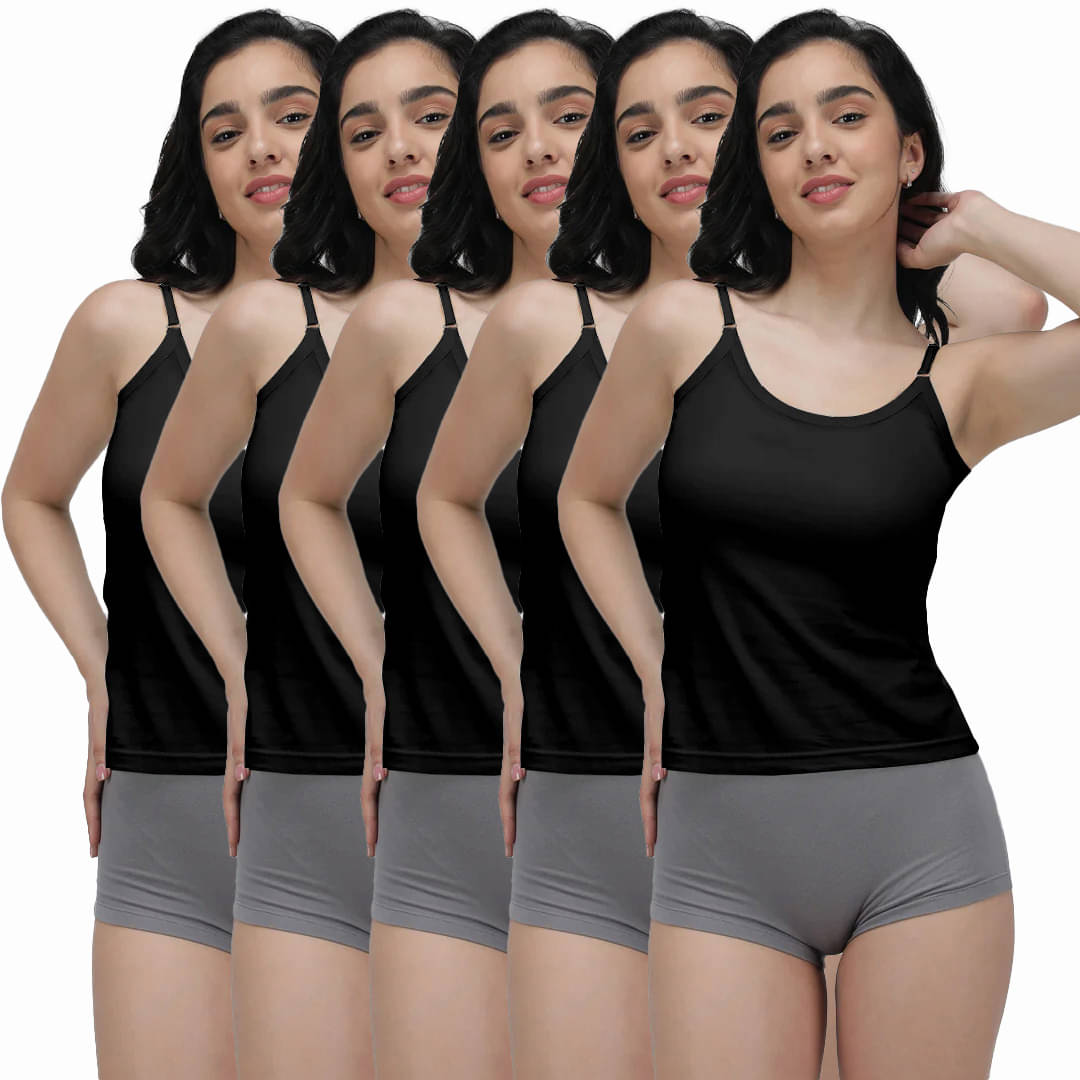    			Amul comfy Pack of 5 Cotton Camisoles ( Black )