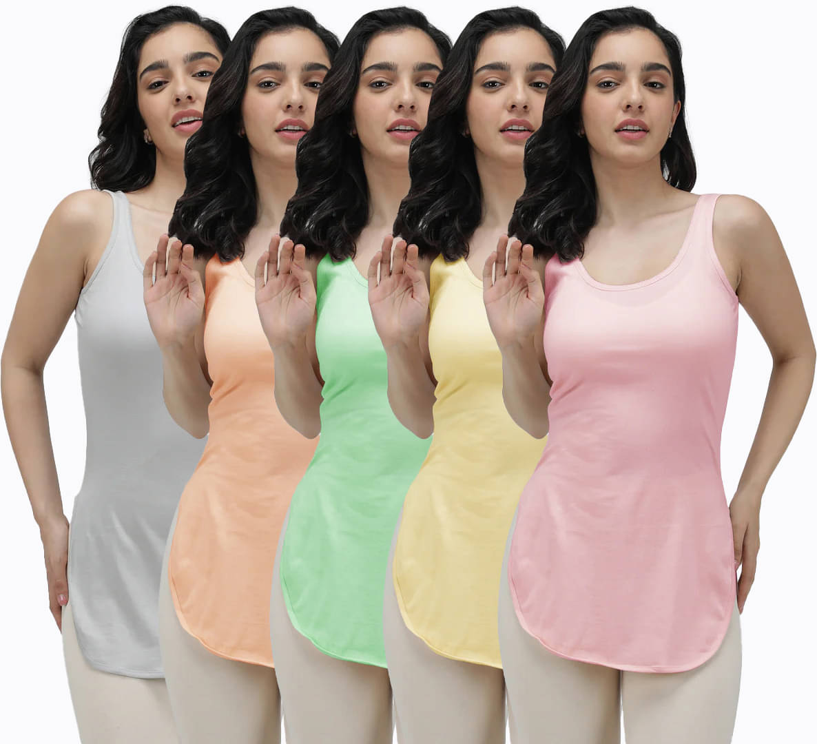 Amul comfy Pack of 5 Cotton Camisoles ( Multicolor ) Amul comfy Pack of 5 Cotton Camisoles ( Multicolor )