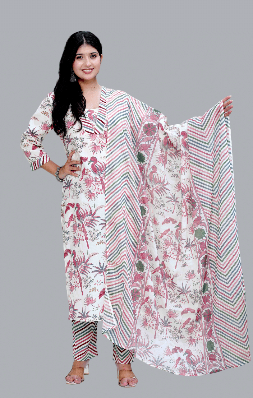    			Angiya Cotton Printed Kurti With Palazzo Women's Stitched Salwar Suit - Pink ( Pack of 1 )