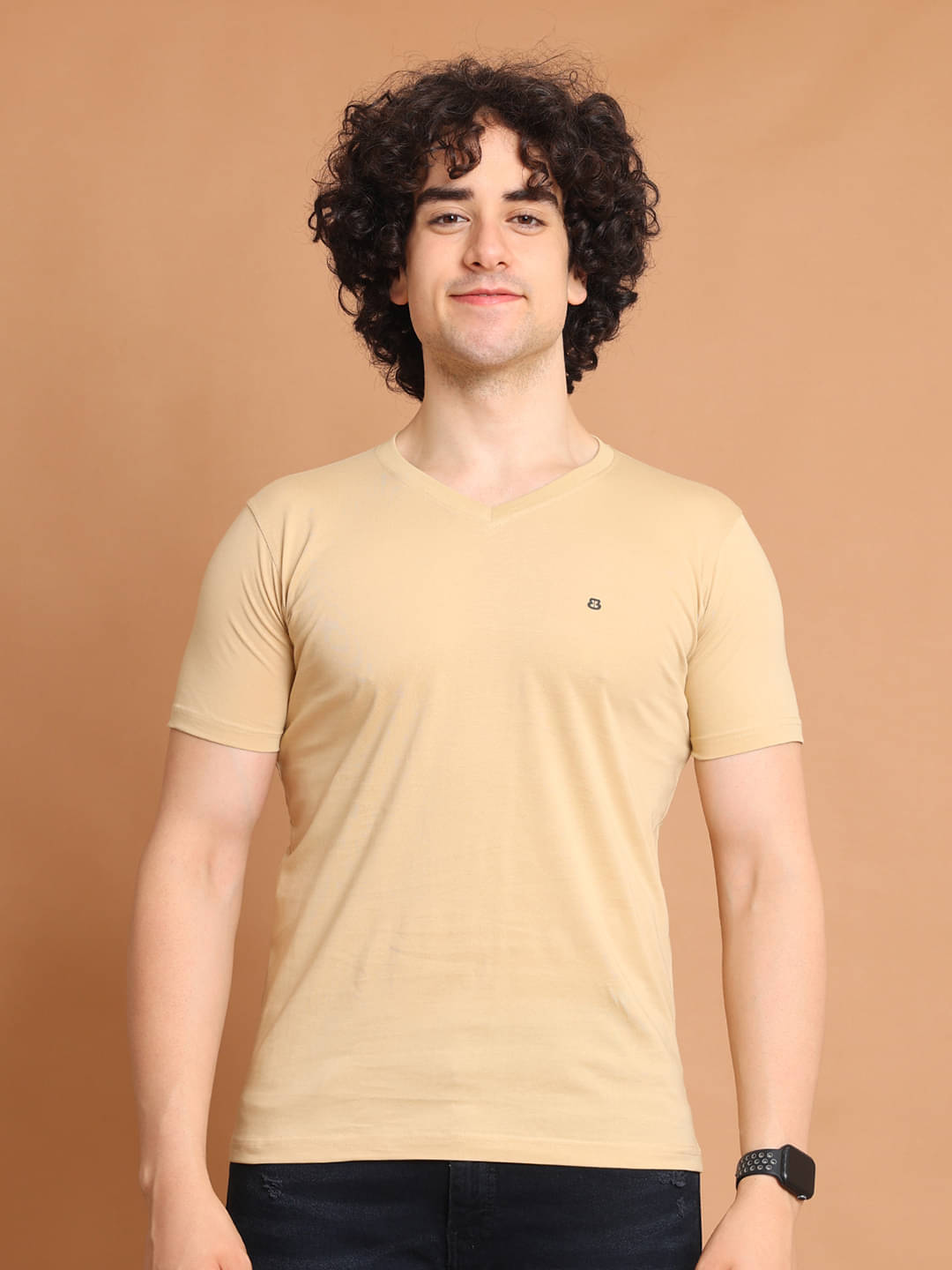 BERRYBLUES 100% Cotton Regular Fit Solid Half Sleeves Men's V-Neck T-Shirt - Beige ( Pack of 1 ) BERRYBLUES 100% Cotton Regular Fit Solid Half Sleeves Men's V-Neck T-Shirt - Beige ( Pack of 1 )