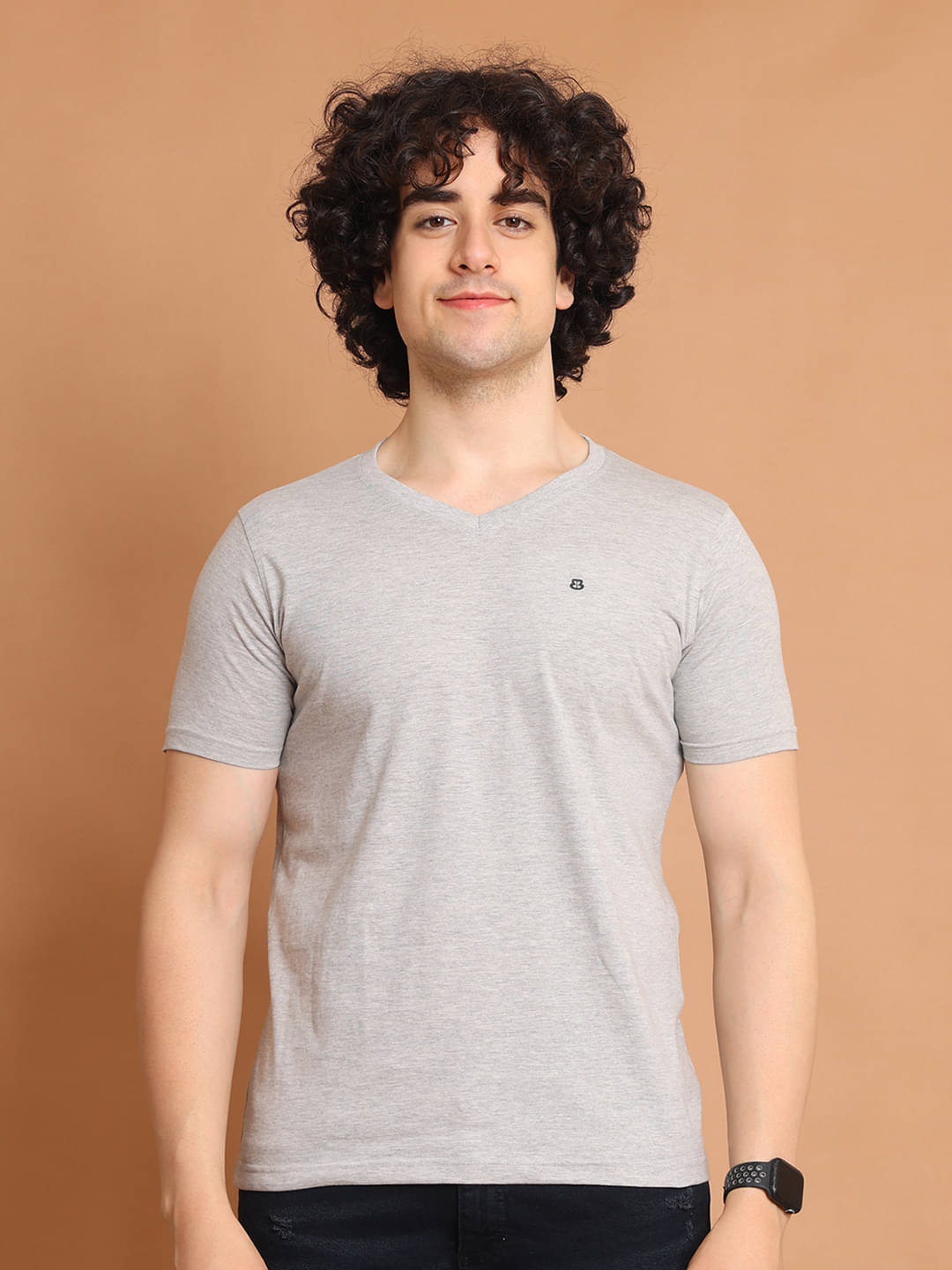 BERRYBLUES 100% Cotton Regular Fit Solid Half Sleeves Men's V-Neck T-Shirt - Grey Melange ( Pack of 1 ) BERRYBLUES 100% Cotton Regular Fit Solid Half Sleeves Men's V-Neck T-Shirt - Grey Melange ( Pack of 1 )