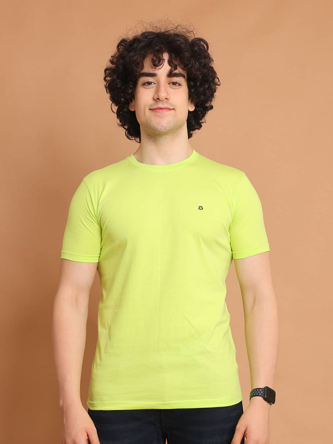     			BERRYBLUES 100% Cotton Regular Fit Solid Half Sleeves Men's Round T-Shirt - Green ( Pack of 1 )