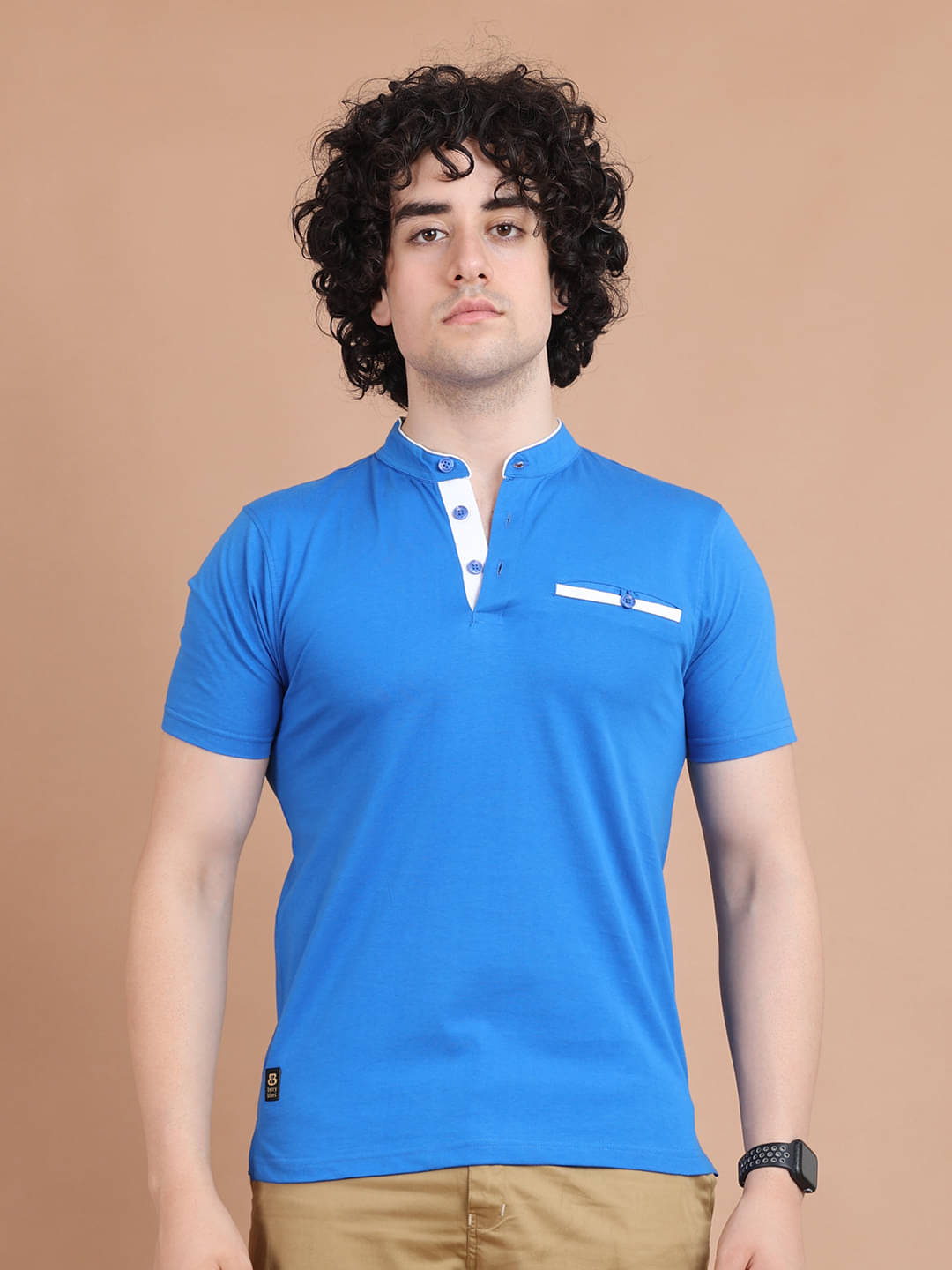 BERRYBLUES 100% Cotton Regular Fit Solid Half Sleeves Men's Mandarin Collar T-Shirt - Blue ( Pack of 1 ) BERRYBLUES 100% Cotton Regular Fit Solid Half Sleeves Men's Mandarin Collar T-Shirt - Blue ( Pack of 1 )