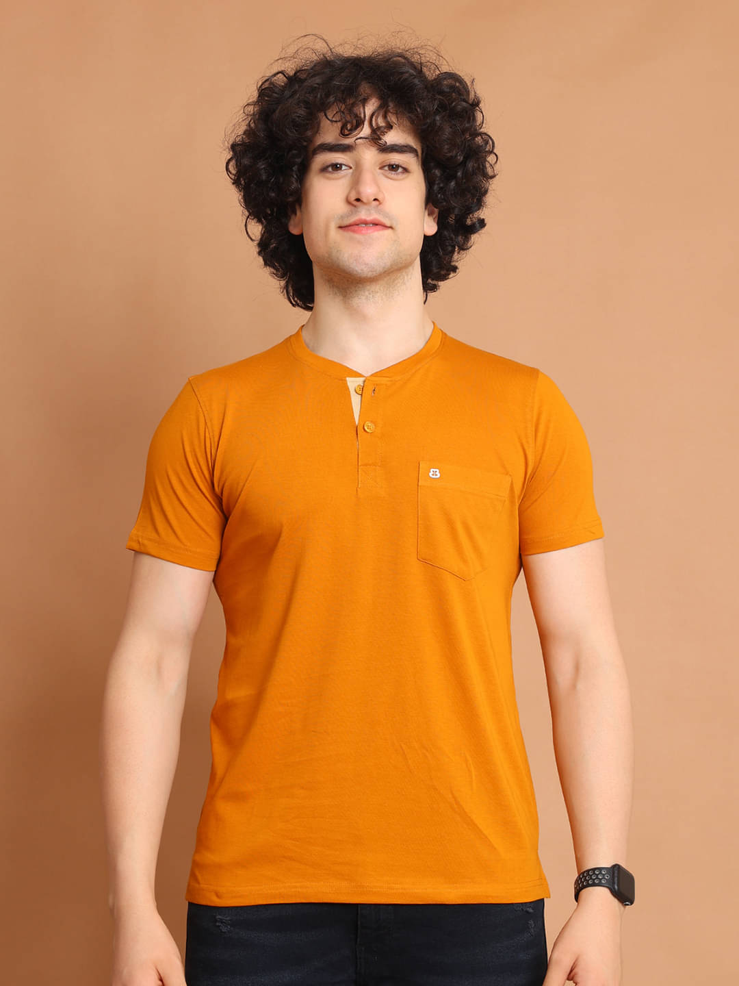     			BERRYBLUES 100% Cotton Regular Fit Solid Half Sleeves Men's Henley T-Shirt - Brown ( Pack of 1 )