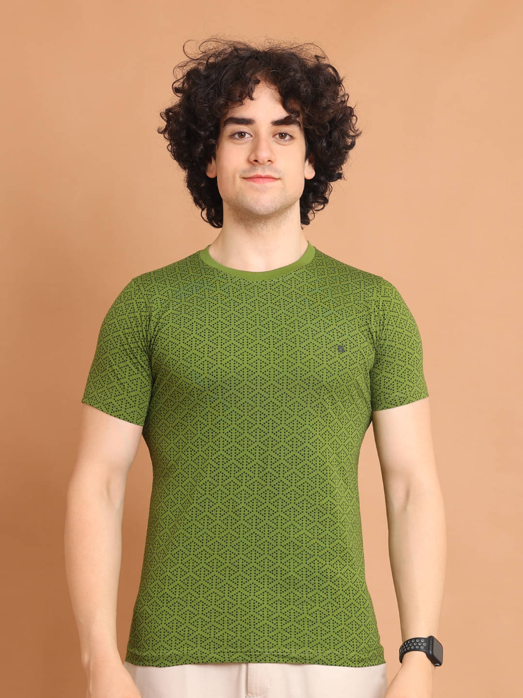 BERRYBLUES Cotton Blend Regular Fit Printed Half Sleeves Men's Round T-Shirt - Olive ( Pack of 1 ) BERRYBLUES Cotton Blend Regular Fit Printed Half Sleeves Men's Round T-Shirt - Olive ( Pack of 1 )