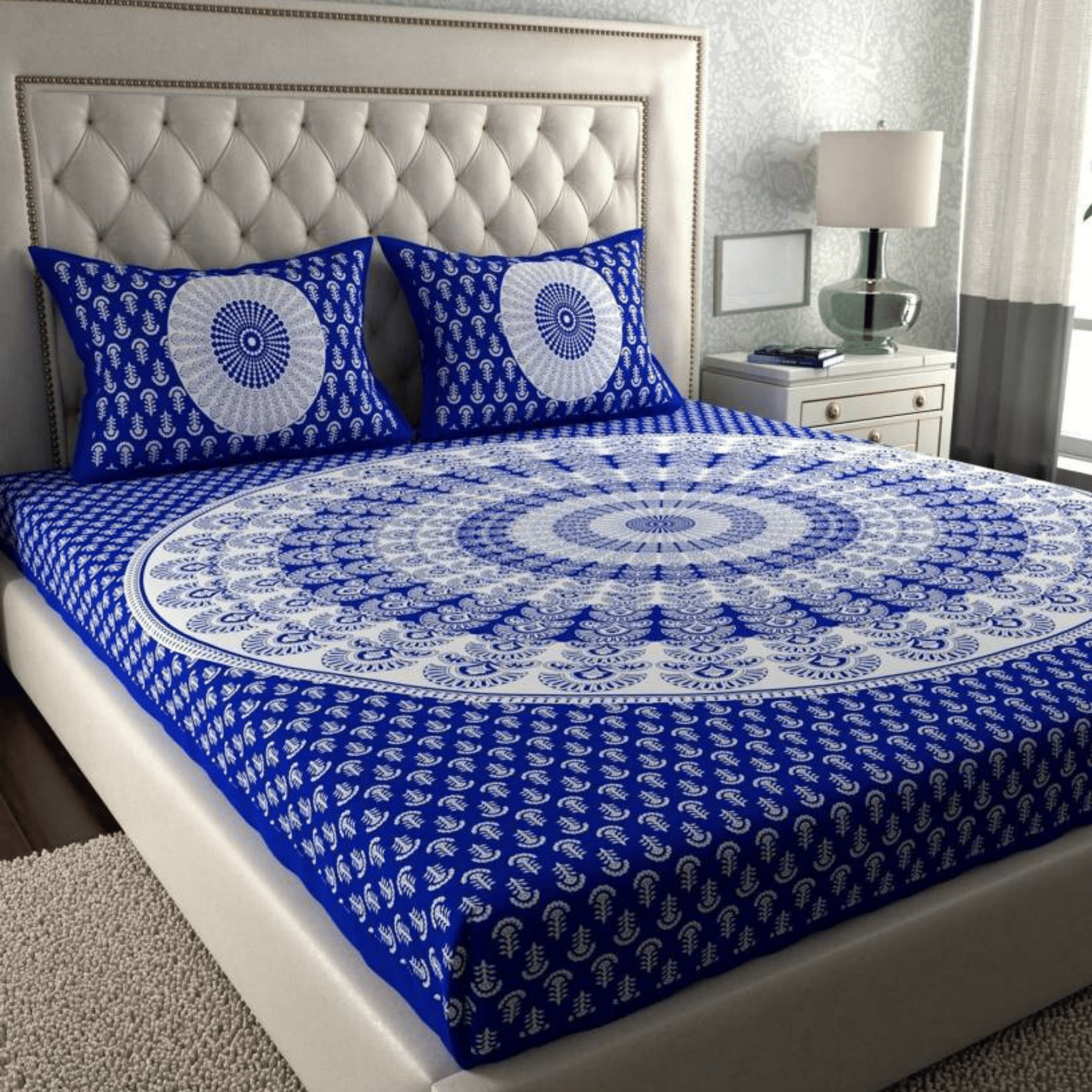 COZYKO Cotton 1 Double Bedsheet with 2 Pillow Covers ( Blue )