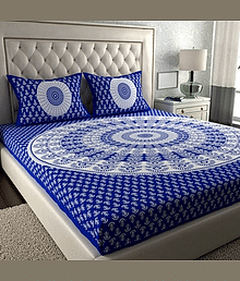 COZYKO Cotton 1 Double Bedsheet with 2 Pillow Covers ( Blue )
