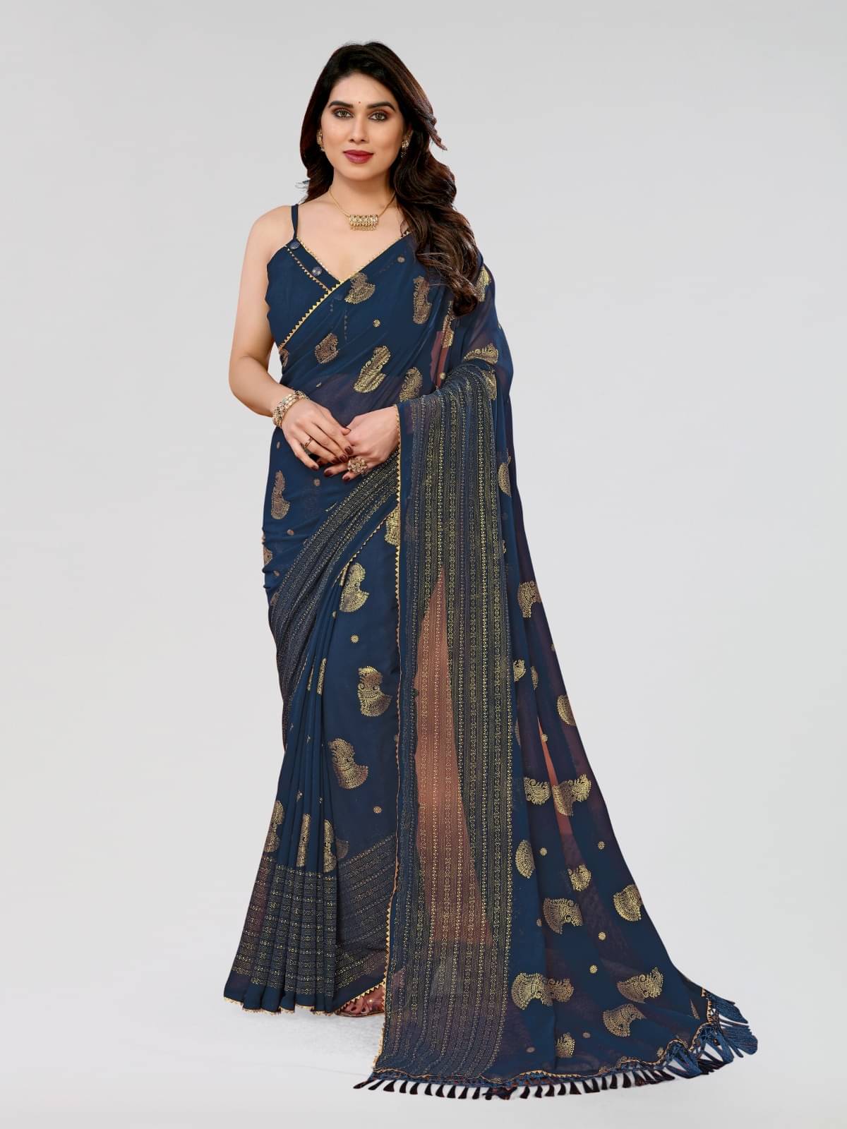 DIKONA DESIGNER Georgette Solid Saree With Unstitched Blouse Piece ( Rama ) DIKONA DESIGNER Georgette Solid Saree With Unstitched Blouse Piece ( Rama )