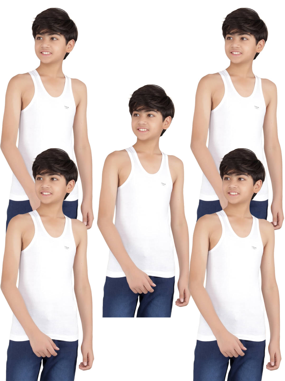     			Dollar lehar Pack of 5 Boys Cotton Vest ( White )