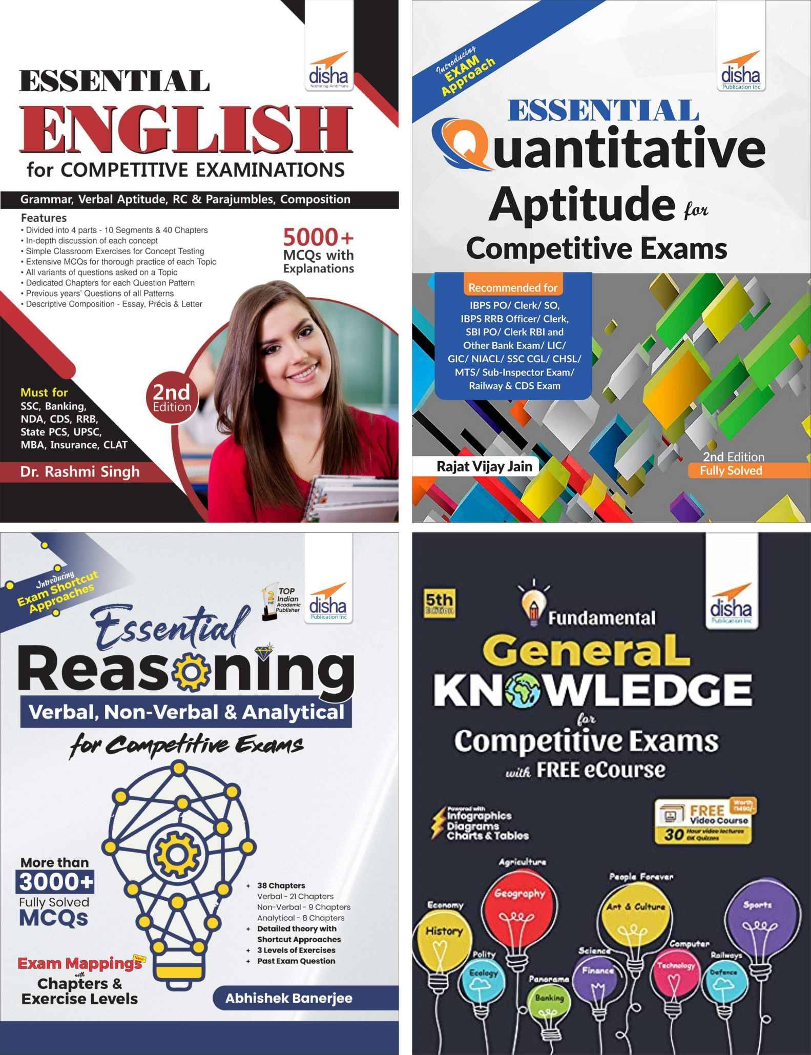 Essential Quantitative Aptitude, Reasoning, English & General Knowledge for Competitive Exams - set of 4 Books\n Essential Quantitative Aptitude, Reasoning, English & General Knowledge for Competitive Exams - set of 4 Books\n