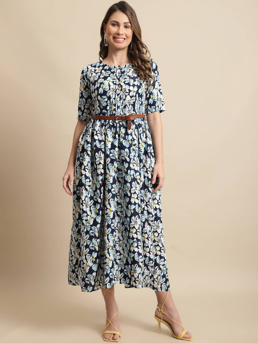     			Fabflee Women Rayon Printed A-line Dress ( Multi Color )