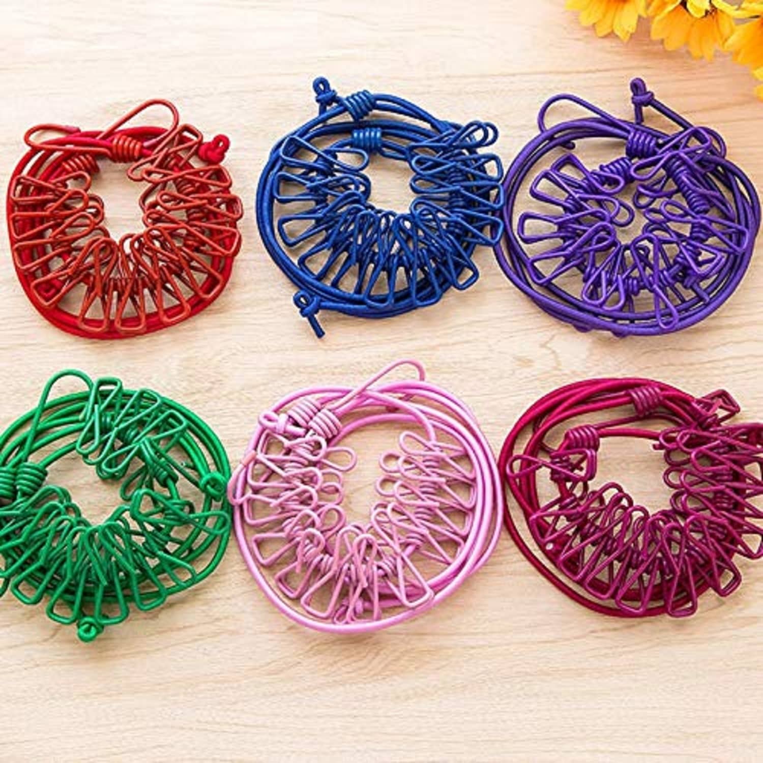 Fashion Bizz Portable Indoor Drying Rope with 12 Clips and 2 Hooks Laundry Ropes for Balcony Nylon, Plastic Retractable Clothesline  (1.8 m)