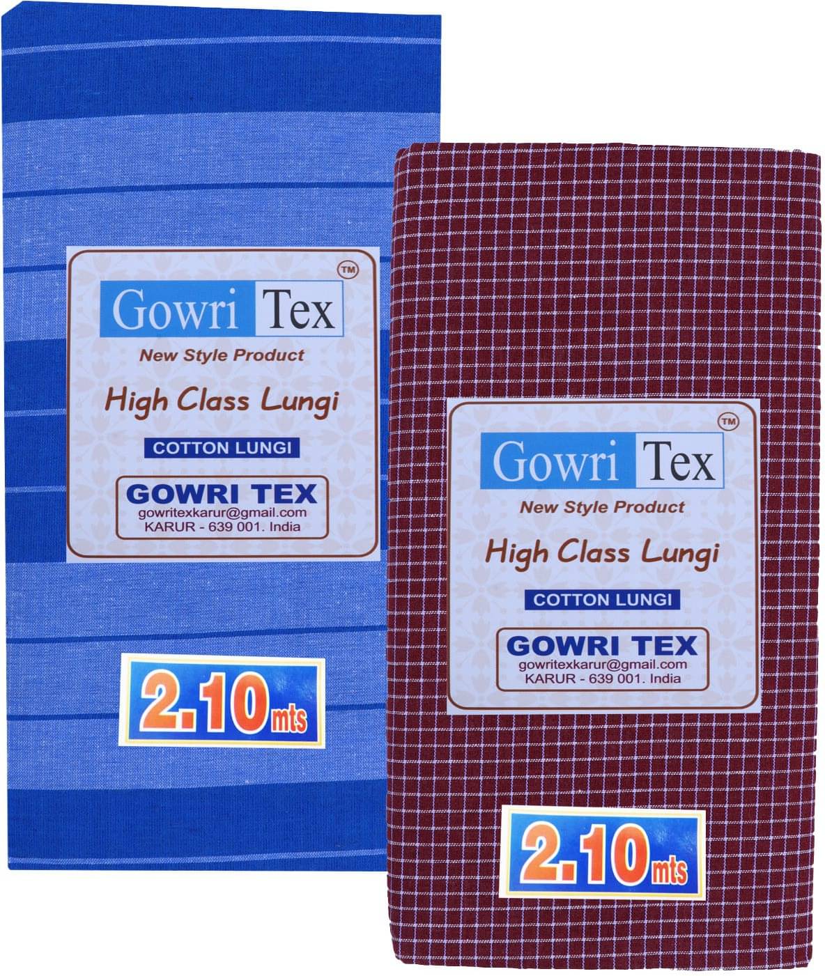 GOWRI TEX Cotton Blend Men's Lungi Blue ( Pack of 2 )     			GOWRI TEX Cotton Blend Men's Lungi Blue ( Pack of 2 )