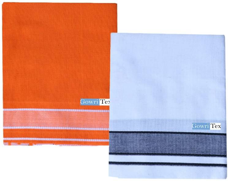 GOWRI TEX Cotton Blend Men's Dhoti Orange ( Pack of 2 ) GOWRI TEX Cotton Blend Men's Dhoti Orange ( Pack of 2 )