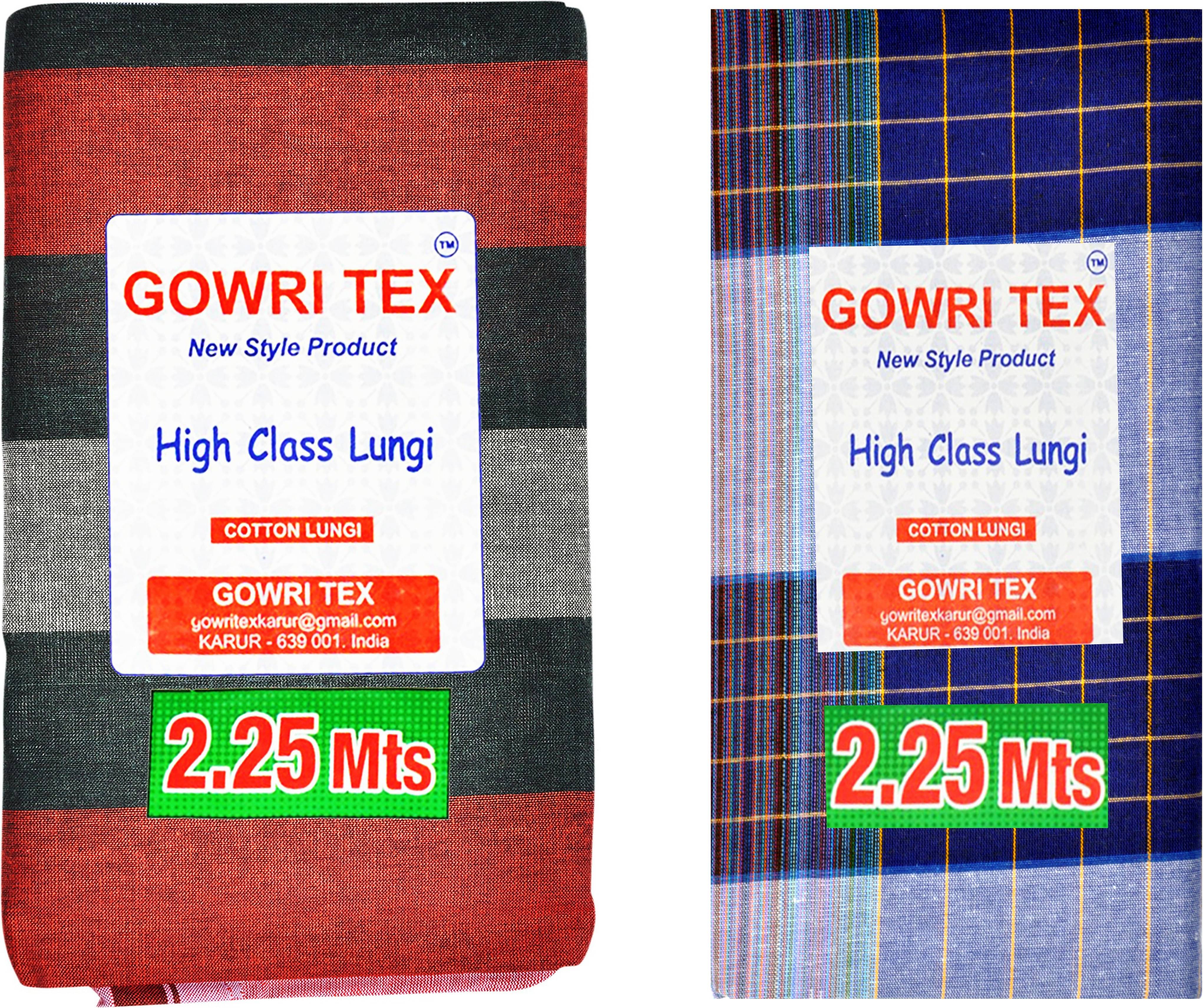 GOWRI TEX Cotton Blend Men's Lungi Multicolor ( Pack of 2 )     			GOWRI TEX Cotton Blend Men's Lungi Multicolor ( Pack of 2 )